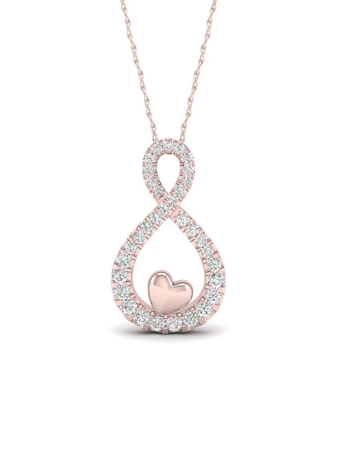  May & June 1/6ct TDW Diamond Infinity with Heart Pendant Necklace - Pink - Bonton