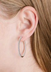 Small Pave Hoop Earrings in Platinum