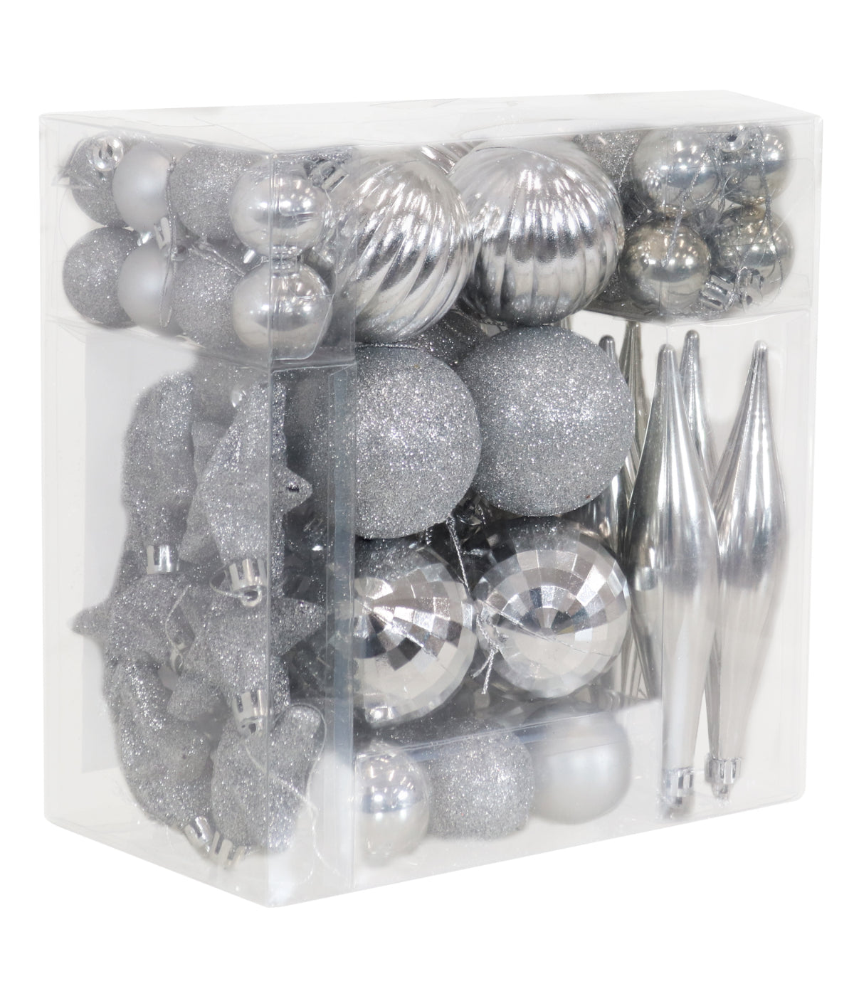  Sunnydaze Decor Deck the Halls Assorted Christmas Ornament Kit, 59 Count - Silver - Bonton