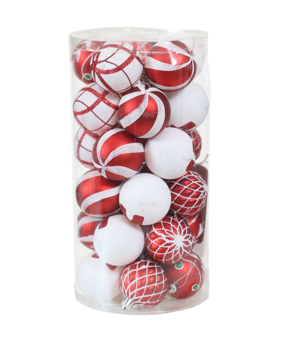  Sunnydaze Decor Glitter Ball Christmas Tree Shatterproof Ornaments with Hooks, 30 Piece Set - Red & White - Bonton