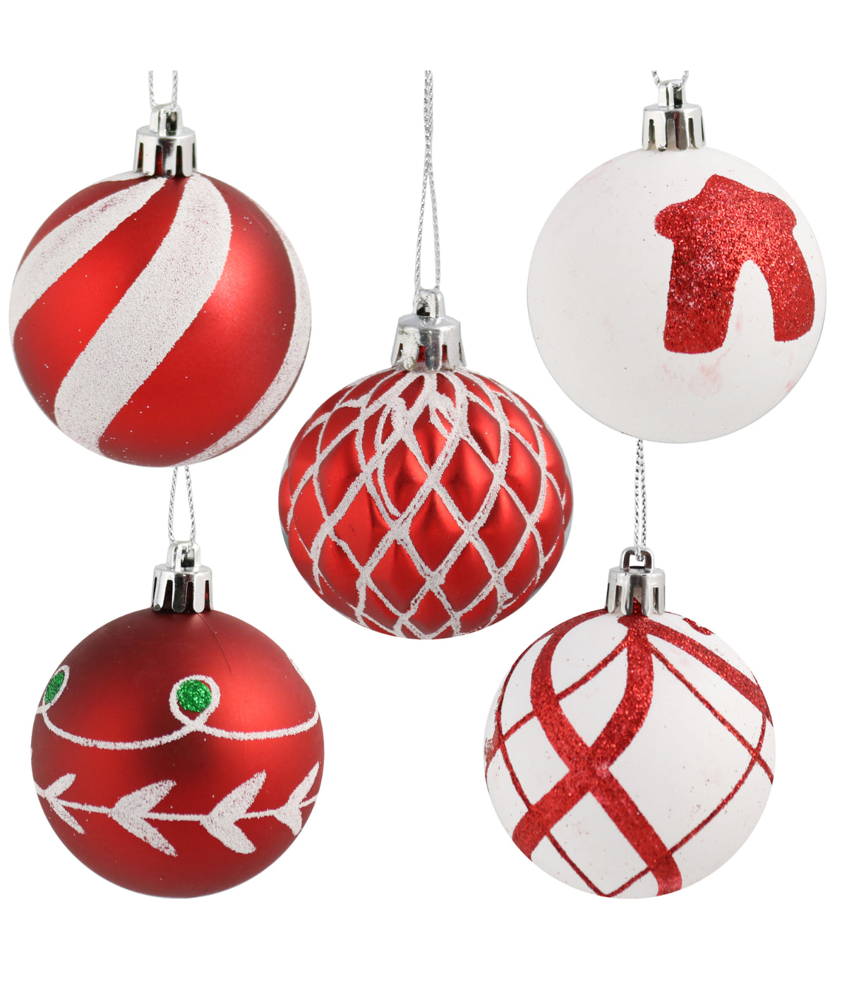  Sunnydaze Decor Glitter Ball Christmas Tree Shatterproof Ornaments with Hooks, 30 Piece Set - Red & White - Bonton