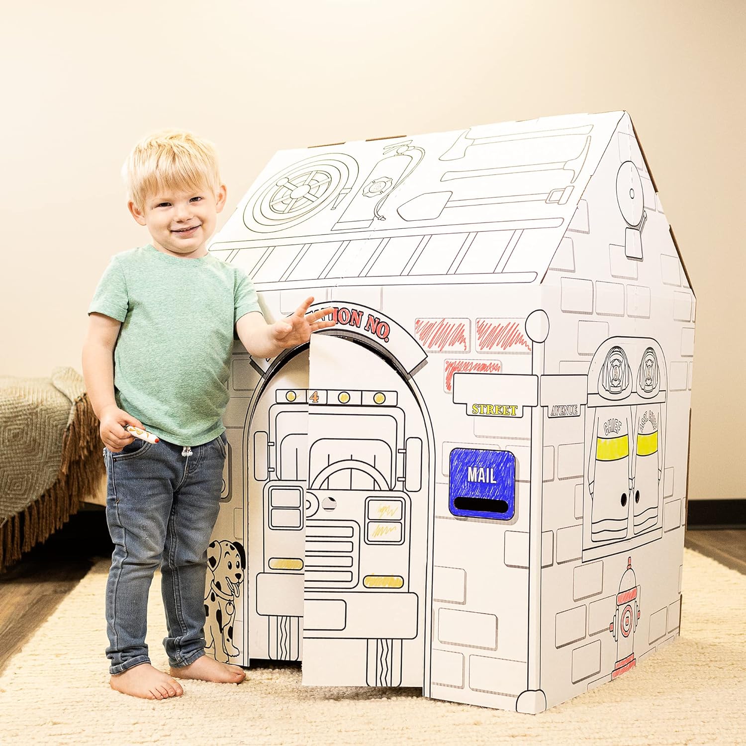  Easy Playhouse Easy Playhouse Police and Fire Station - Kids Art & Craft for Indoor & Outdoor Fun – Decorate & Personalize The Cardboard Fort, 32