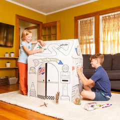 Easy Playhouse Cardboard Garage- Decorate & Personalize