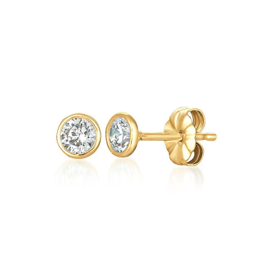 Solitaire Bezel Set Earrings Finished in 18kt Yellow Gold - 4.0 Cttw