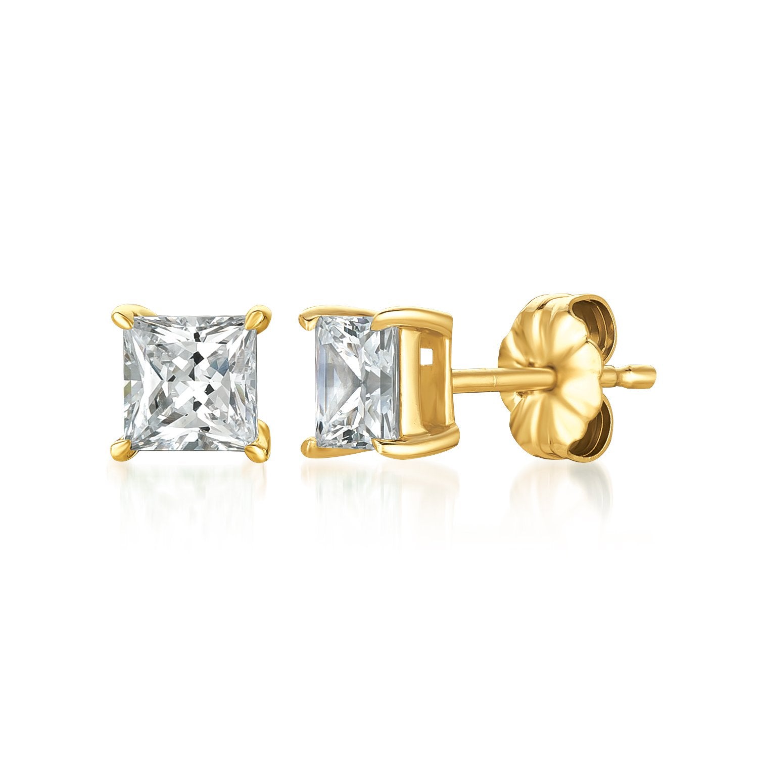  CRISLU .75ct Princess Stud Earrings in Gold - 18kt Yellow Gold - Bonton