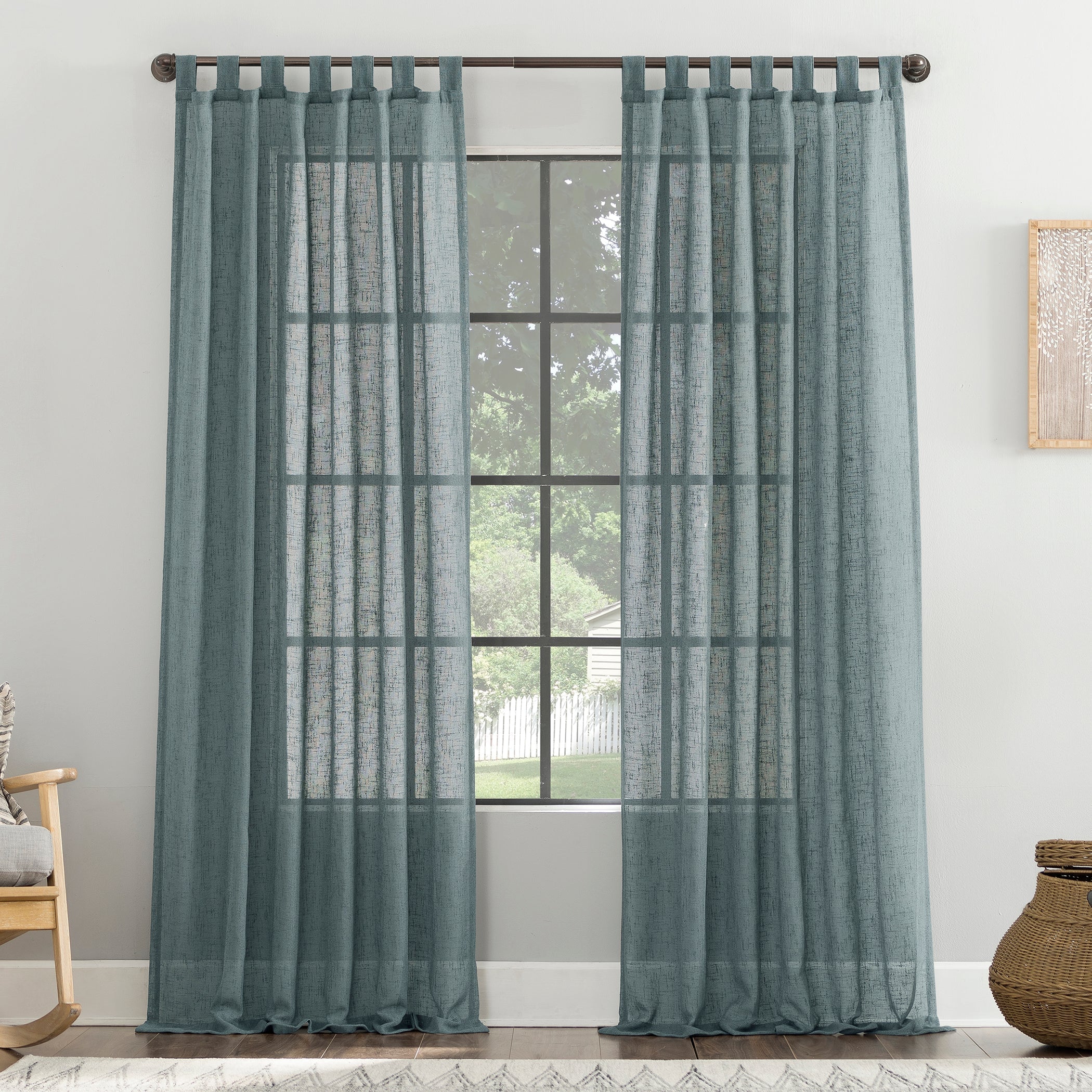  Burlap Weave Linen Blend Tab Top Curtain - Moss Green - Bonton