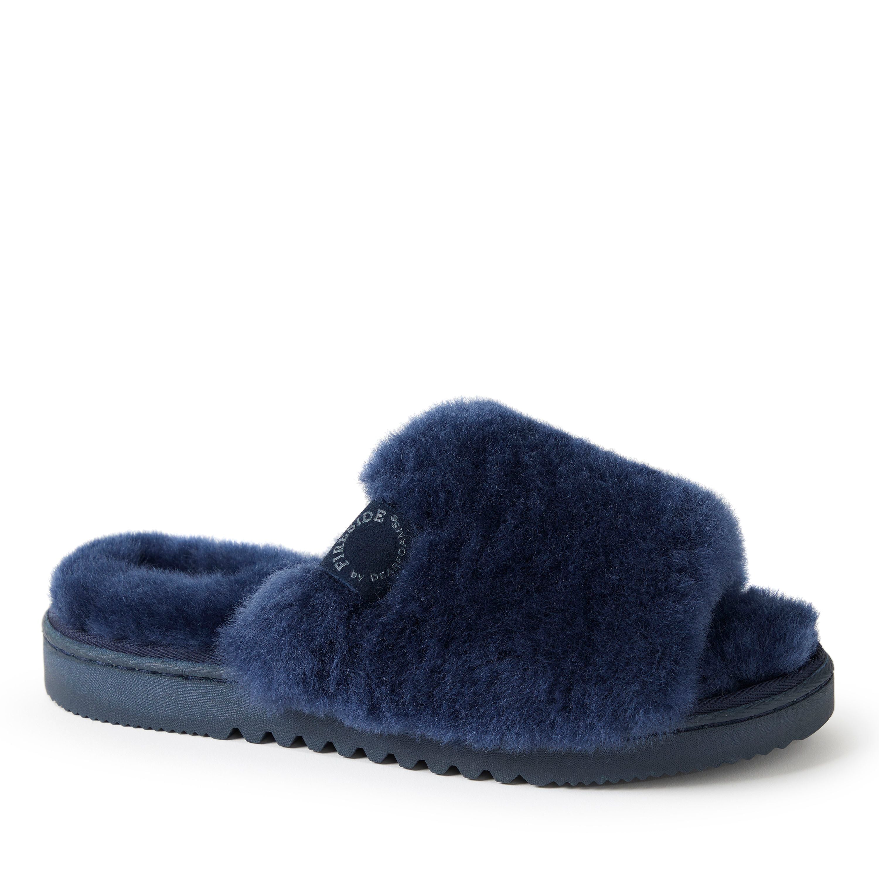  Dearfoams Fireside by Women's Cairns Shearling Easy On/Off Slide Sandal Slipper - Navy - Bonton