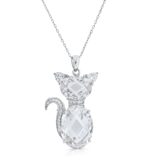 Sterling-Silver-CZ-Cat-Pendant-Clear stone-1