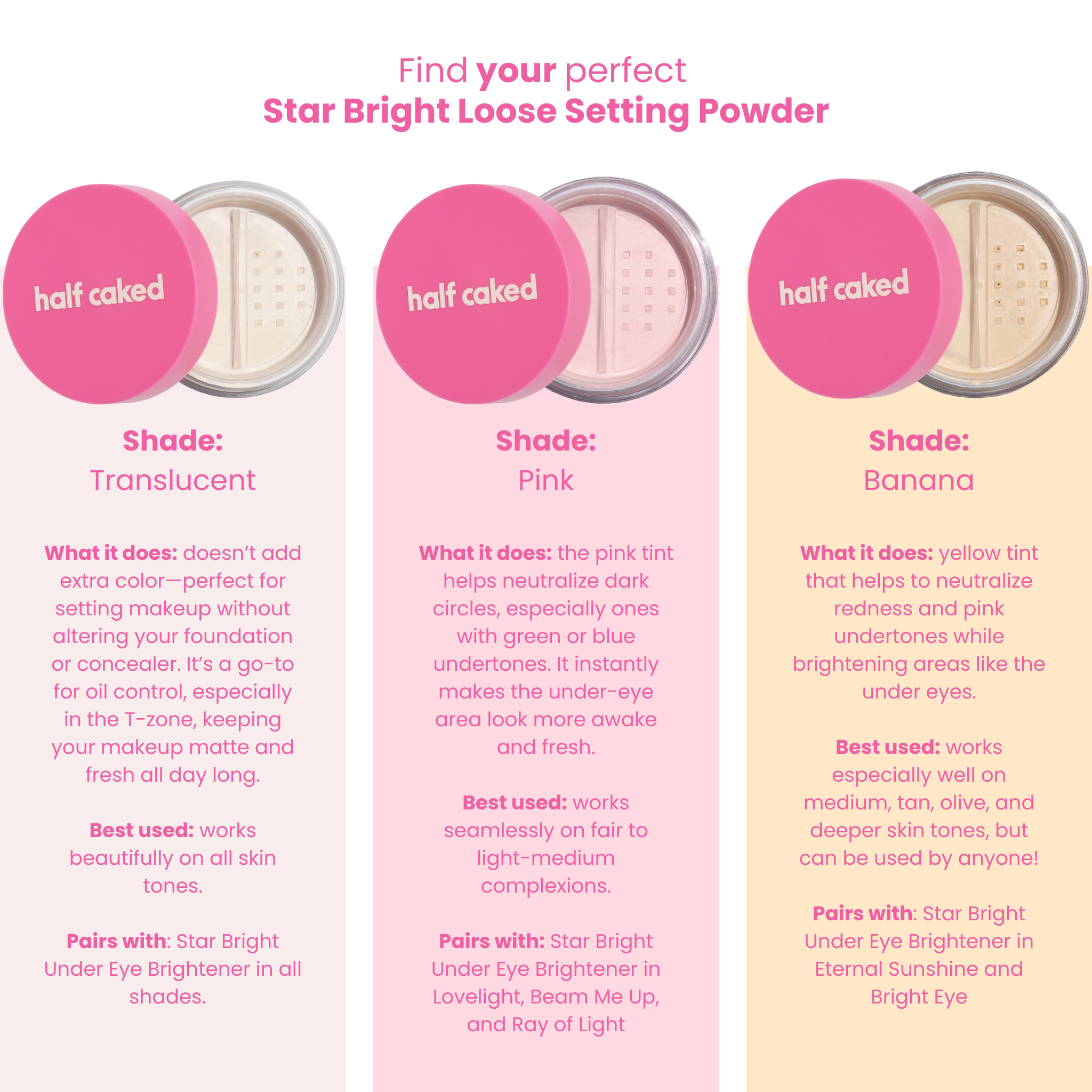  Half Caked Star Bright Loose Setting Powder, Pink by Half Caked - Default Title - Bonton