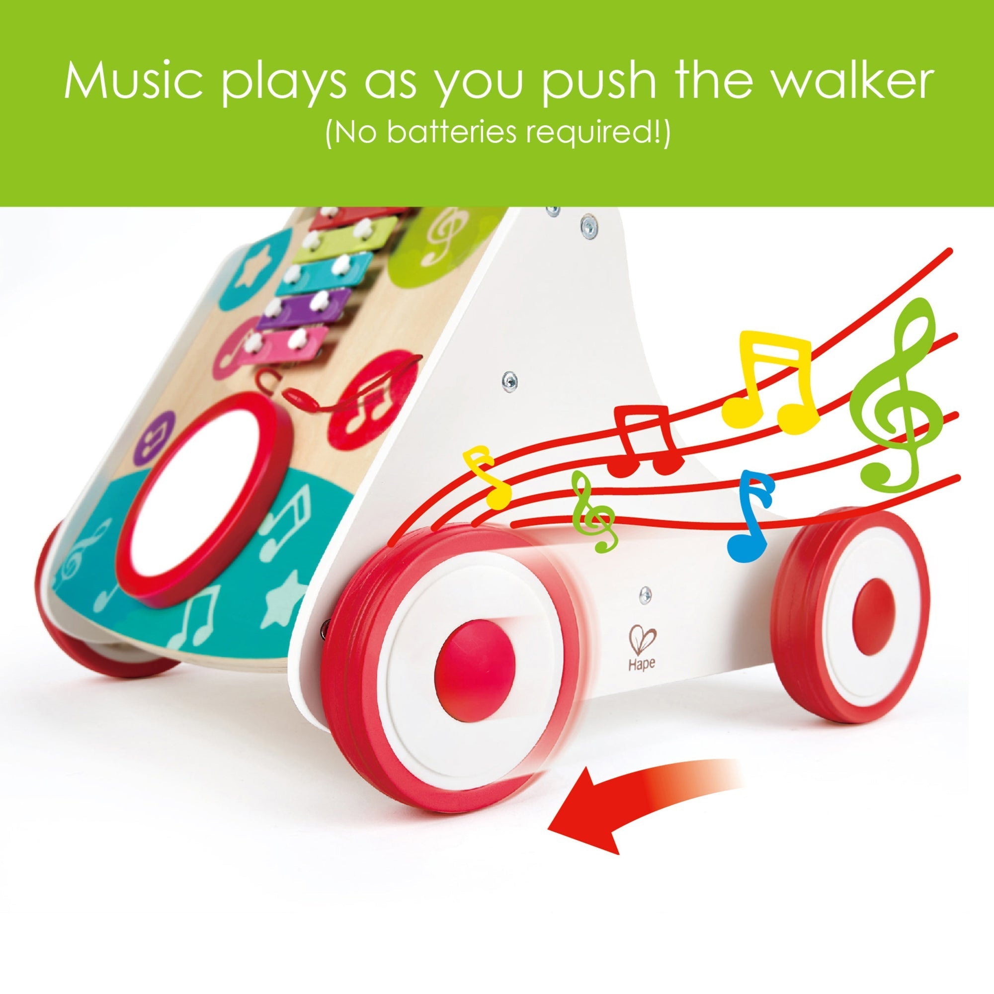  Hape Hape My First Musical Walker Wooden Push & Pull Learning Toy - Multi - Bonton