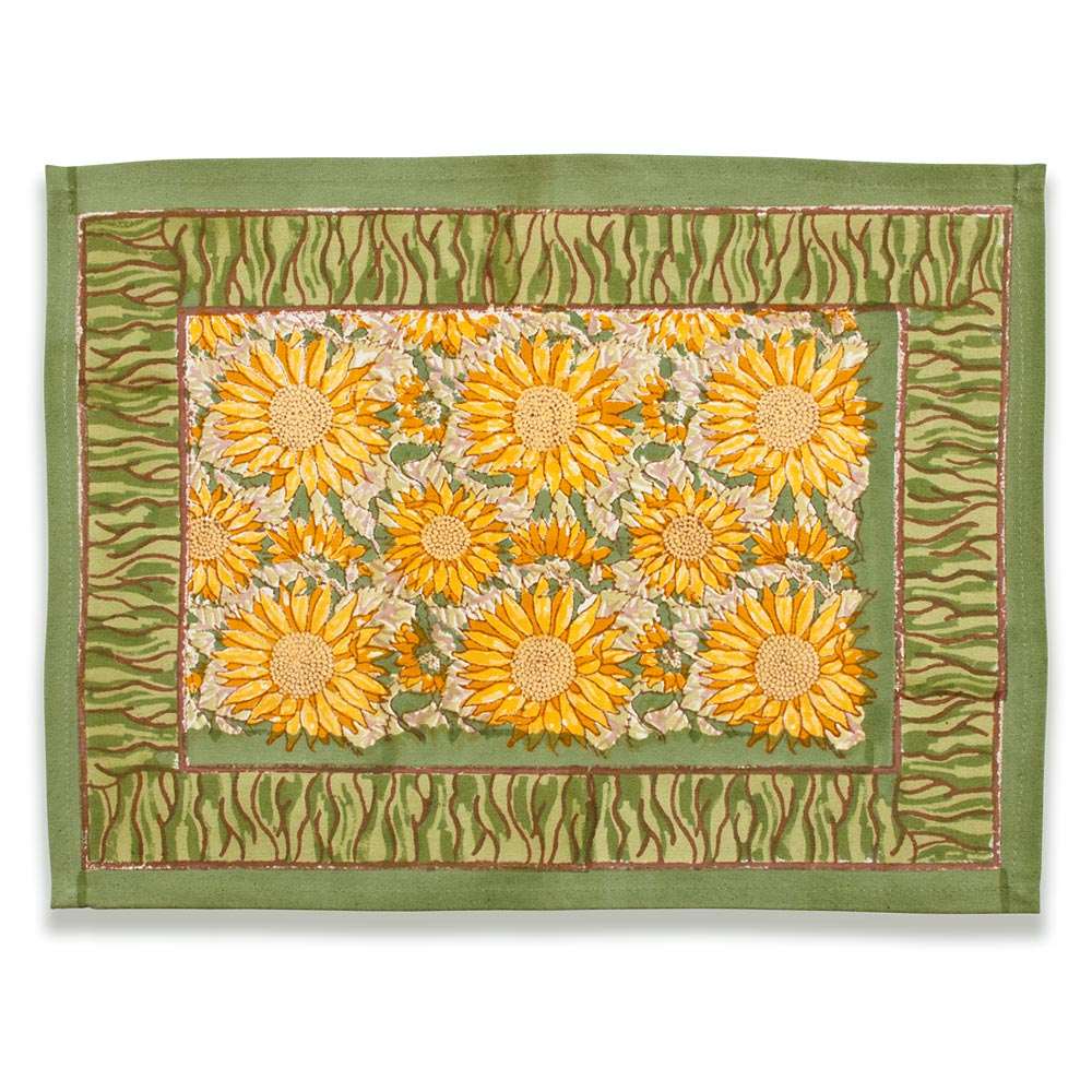  Couleur Nature Sunflower Yellow/Green Placemats Set of 6 - Yellow/Green - Bonton