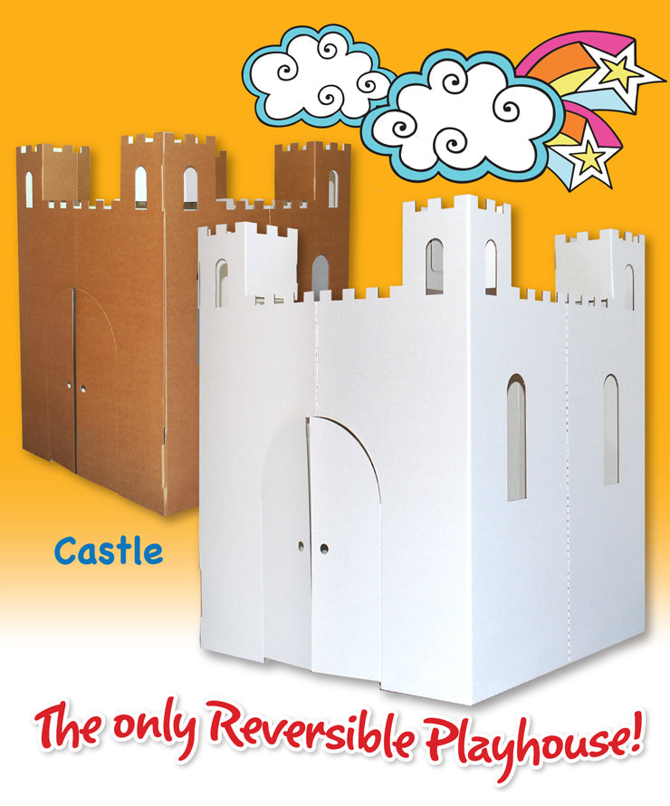  Easy Playhouse Easy Playhouse Cardboard Castle- Decorate & Personalize - White - Bonton