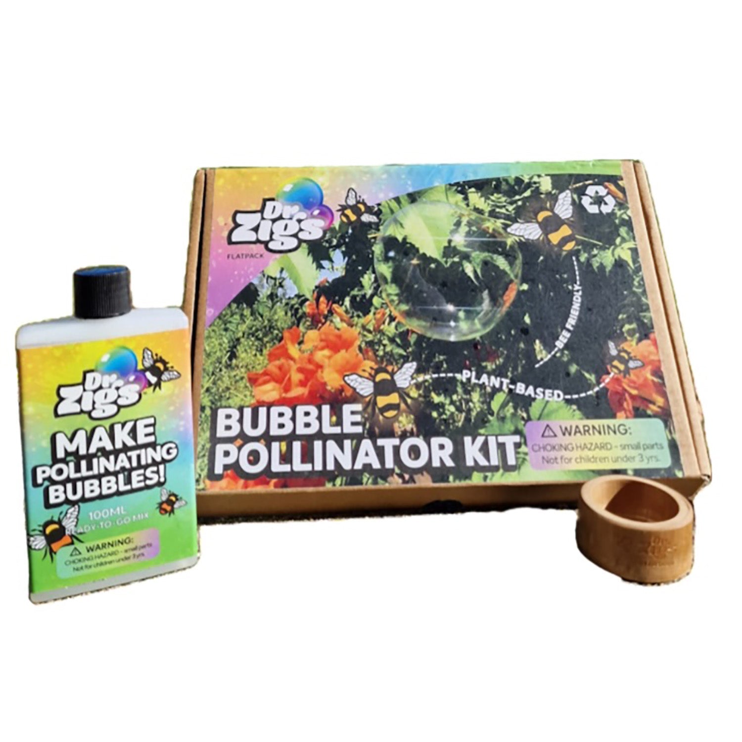  Dr Zigs Dr Zigs: Bubble Pollinator Kit -Pollinate Flowers w/ Bubbles, Plant & Bee Friendly Natural Solution, Bamboo Components, Educational Booklet, Kid Age3+ - Multi - Bonton