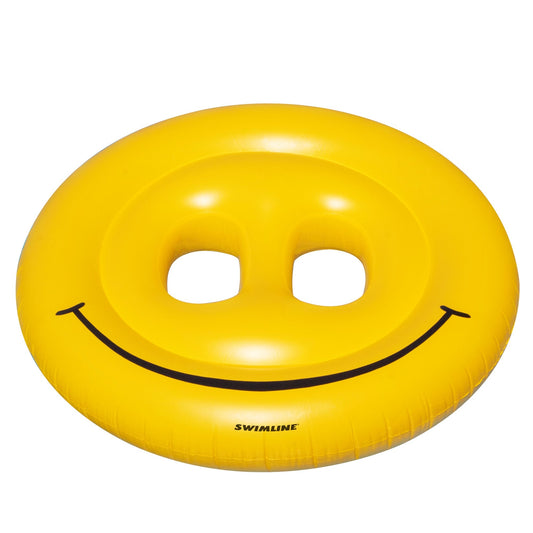 72" Yellow Inflatable Smiley Face 2-Person Circular Raft