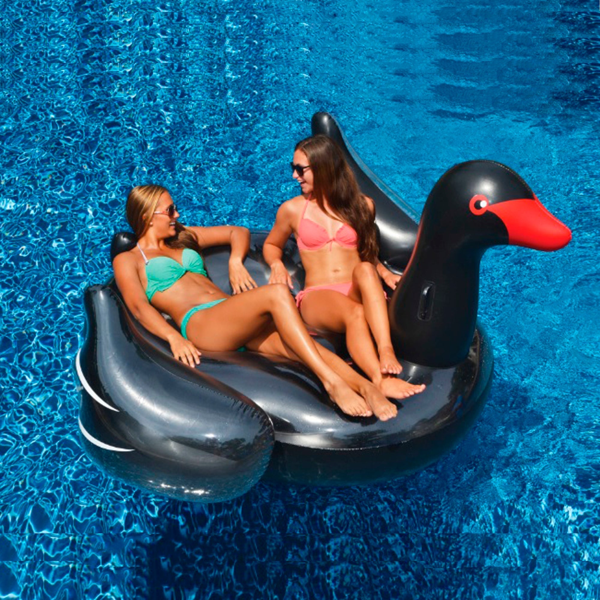  Inflatable Black Giant Swan Swimming Pool Ride-On Float Toy 75-Inch - Black - Bonton