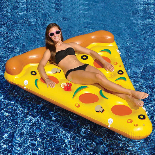 72" Inflatable Yellow and Orange Pizza Slice Swimming Pool Float Raft