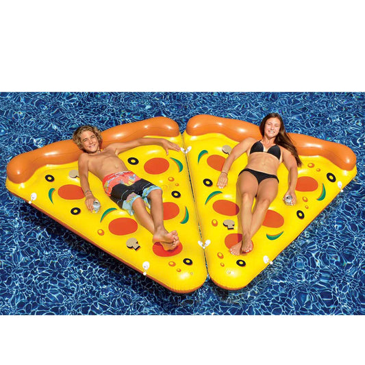 72" Inflatable Yellow and Orange Pizza Slice Swimming Pool Float Raft