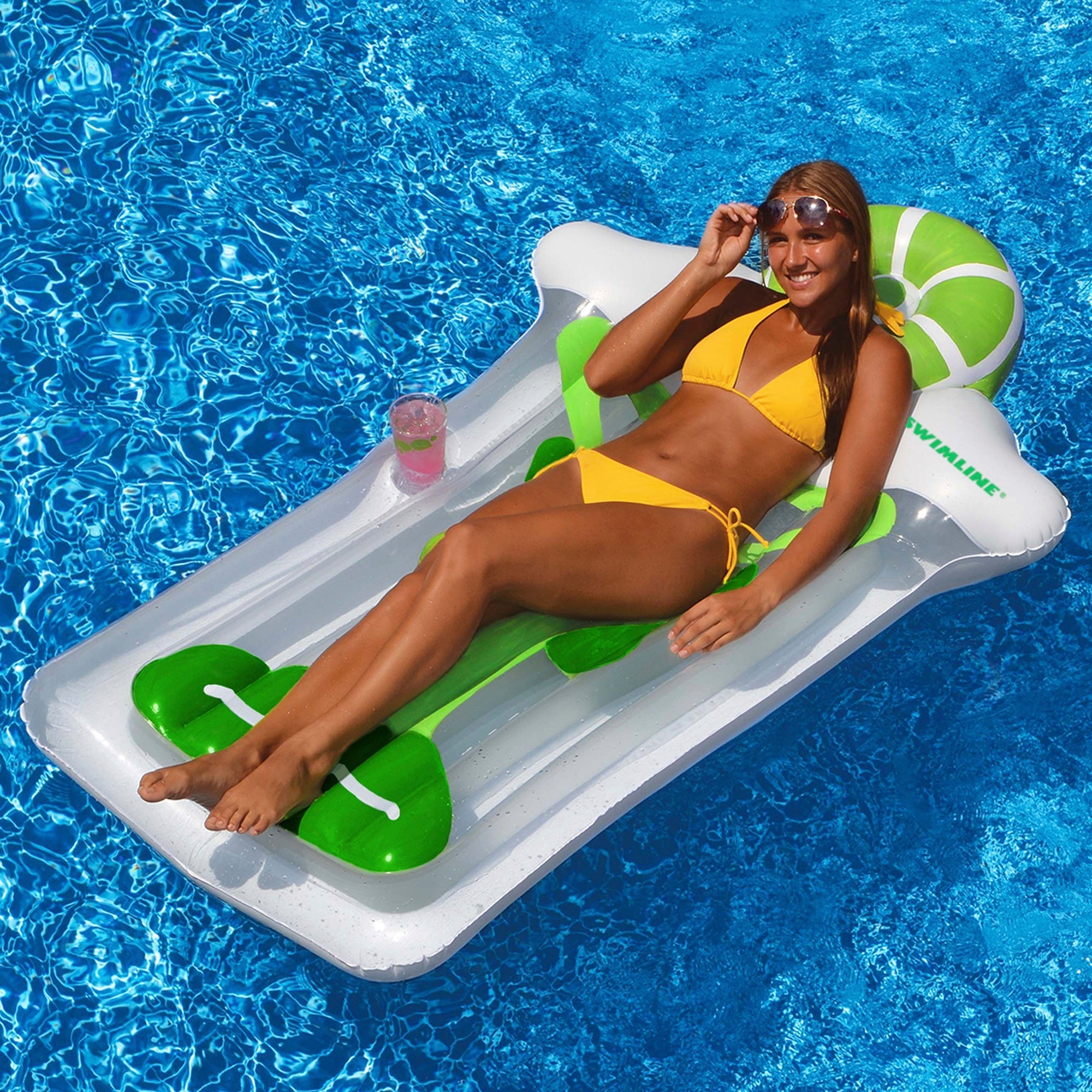  Inflatable Green and White Novelty Margarita Swimming Pool Floating Raft 10-inch - Green - Bonton