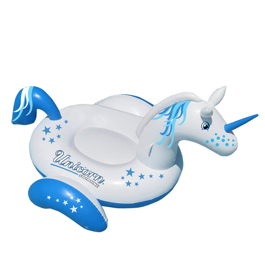 64" Inflatable Blue and White Giant Magical Unicorn Swimming Pool Ride-On Lounge