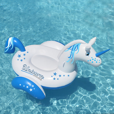 64" Inflatable Blue and White Giant Magical Unicorn Swimming Pool Ride-on Lounge