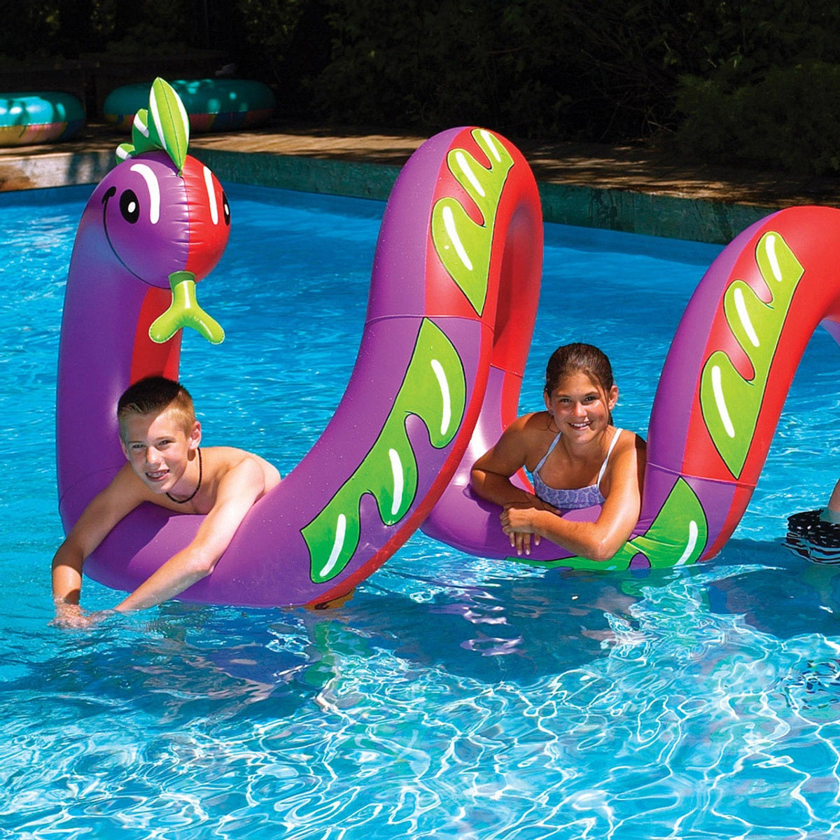  Swim Central Inflatable Purple and Green Two Headed Curly Serpent Swimming Pool Float Toy  96-Inch - Default Title - Bonton