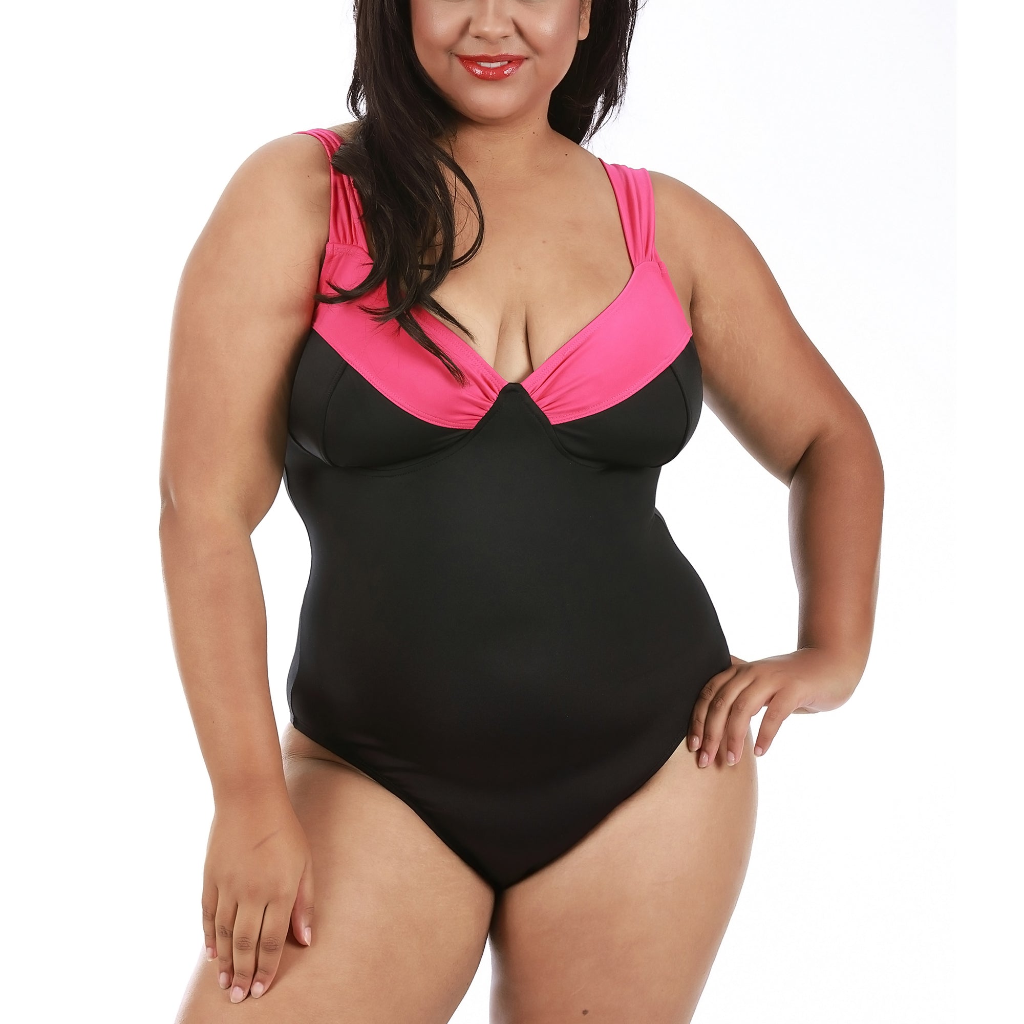  InstantFigure InstantFigure Plus Size Contrast Trim One Piece Swimsuit 13496PC - Black - Bonton
