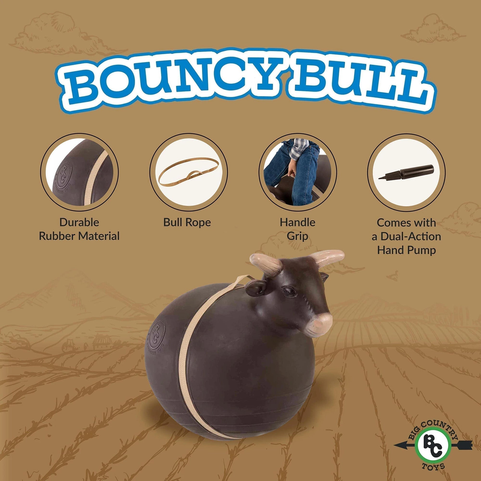  Big Country Toys Big Country Toys: Bouncy Bull - Rodeo Ball Ride-On Toy, Bouncy Inflatable Hopper Ball, Toddlers & Kids, w/ Hand Pump & Rope, Cowboys & Cowgirls Age 3+ - Multi - Bonton