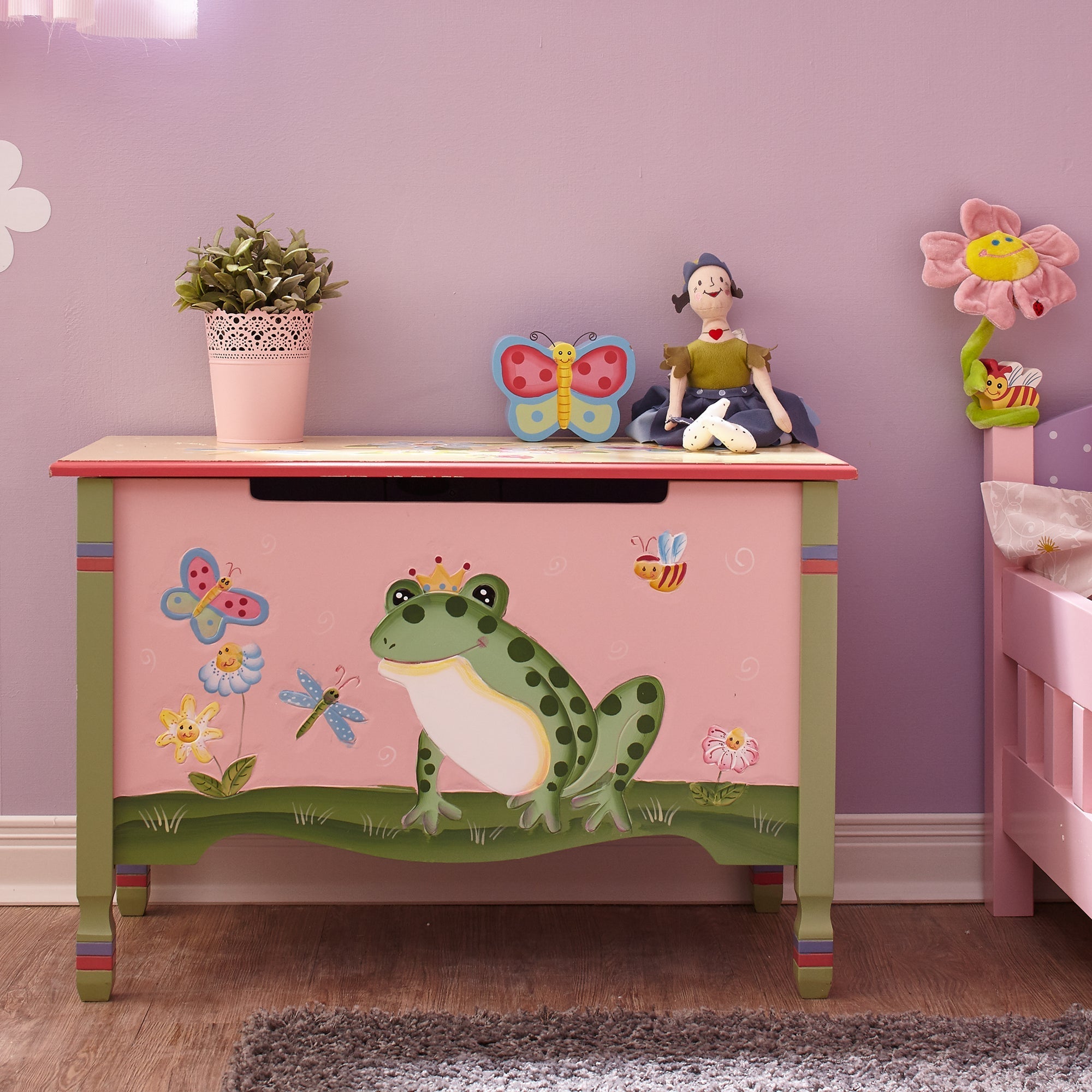  Teamson Kids Fantasy Fields - Toy Furniture -Magic Garden Toy Chest - Pink/Green - Bonton