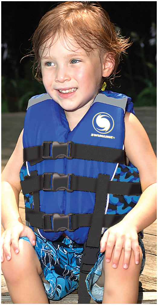 15" Blue USCG Approved Swimming Pool Cool in Camouflage Child Life Jacket Vest-Up to 90 Lbs