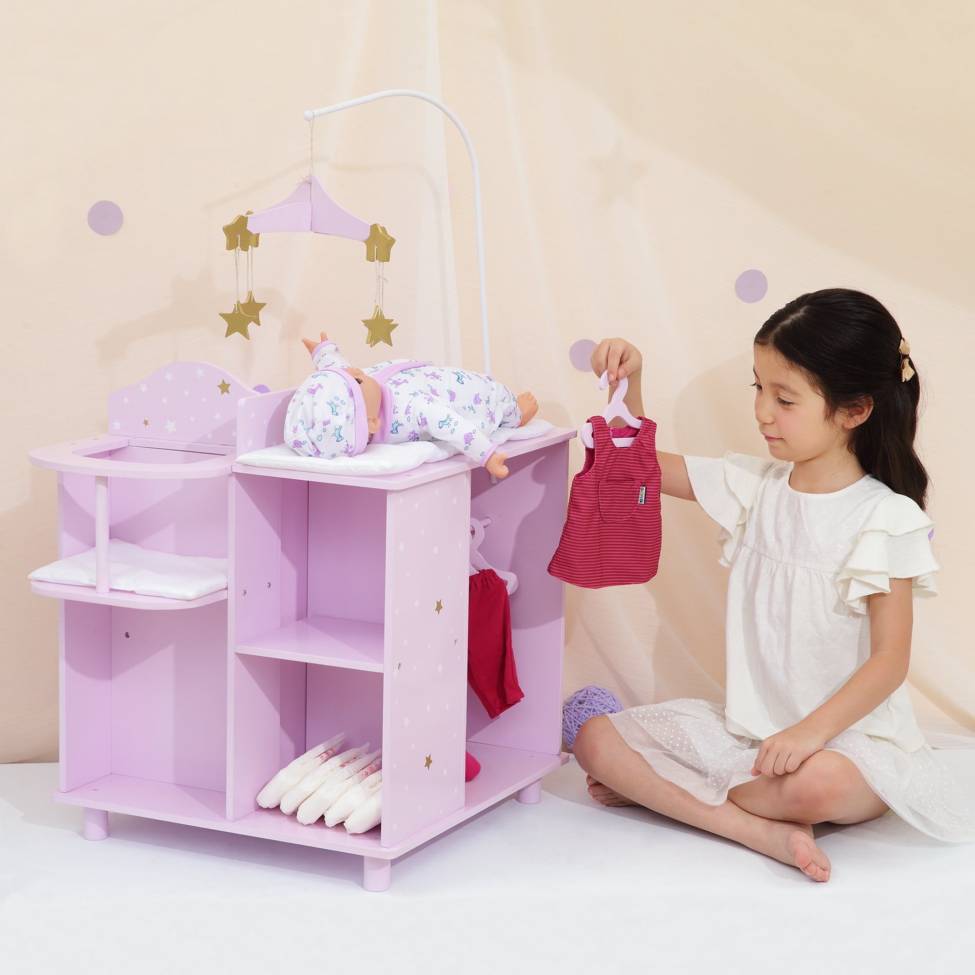  Teamson Kids Olivia's Little World - Twinkle Stars Princess Baby Doll Changing Station with Storage - Purple/White - Bonton