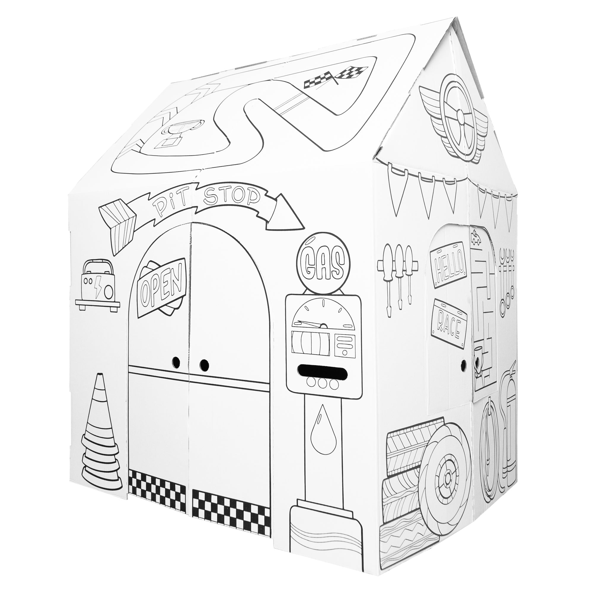  Easy Playhouse Easy Playhouse Cardboard Garage- Decorate & Personalize - White - Bonton