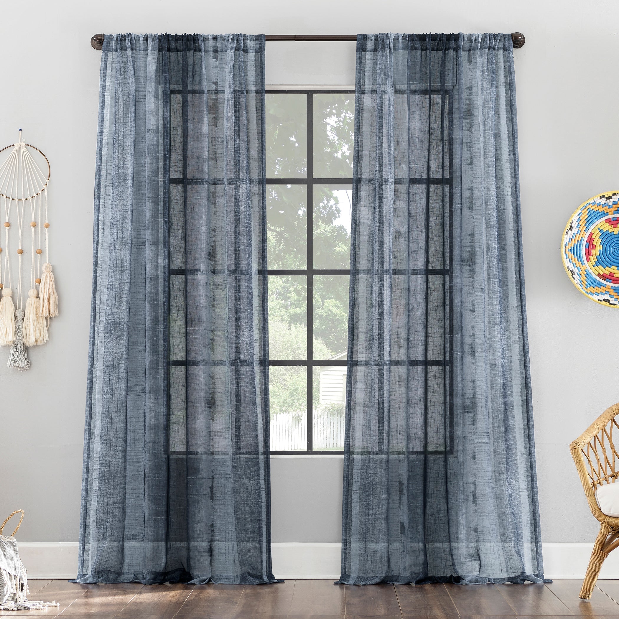  Shibori Stripe Linen Blend Curtain - Gray - Bonton