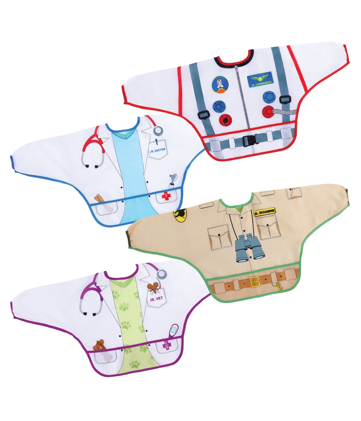  Food & Fun Character Bibs/Smocks - 4 Pack White Multi - White Multi - Bonton