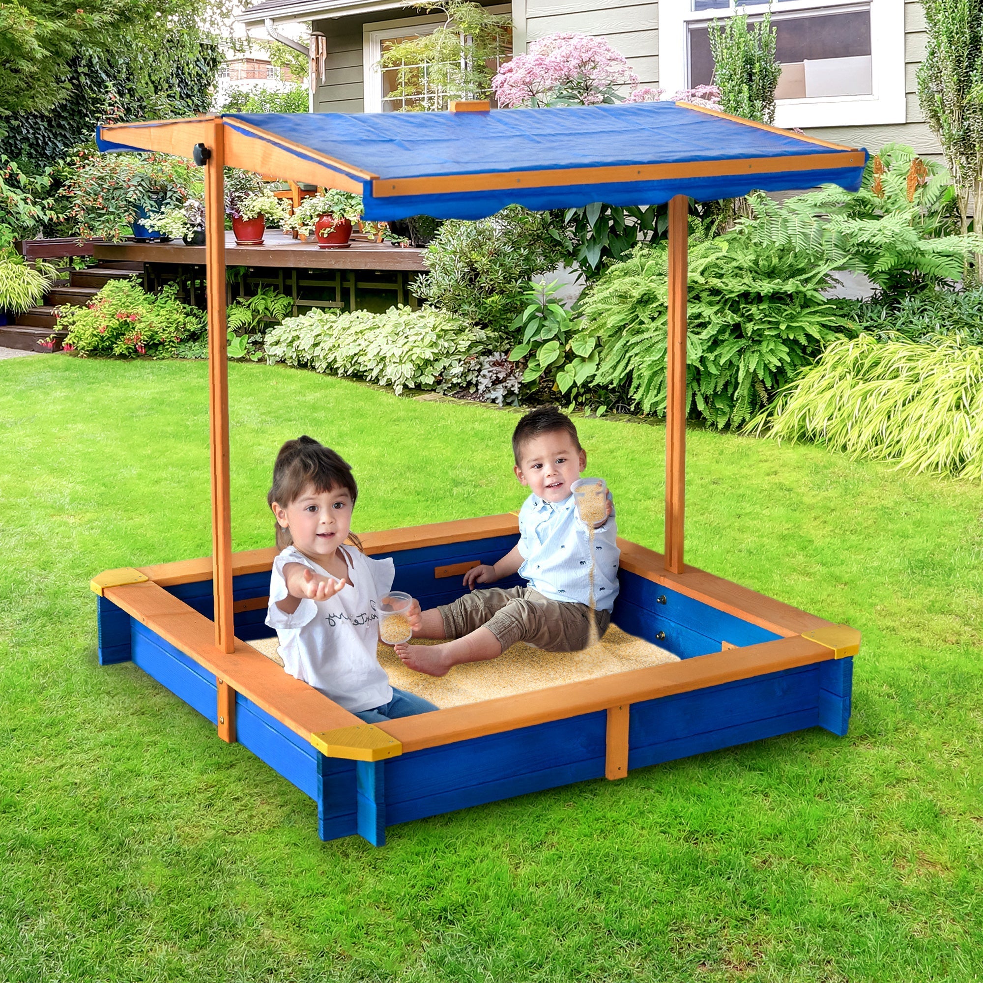  Teamson Kids Teamson Kids - Outdoor Summer Sand Box - Wood / Blue - Bonton