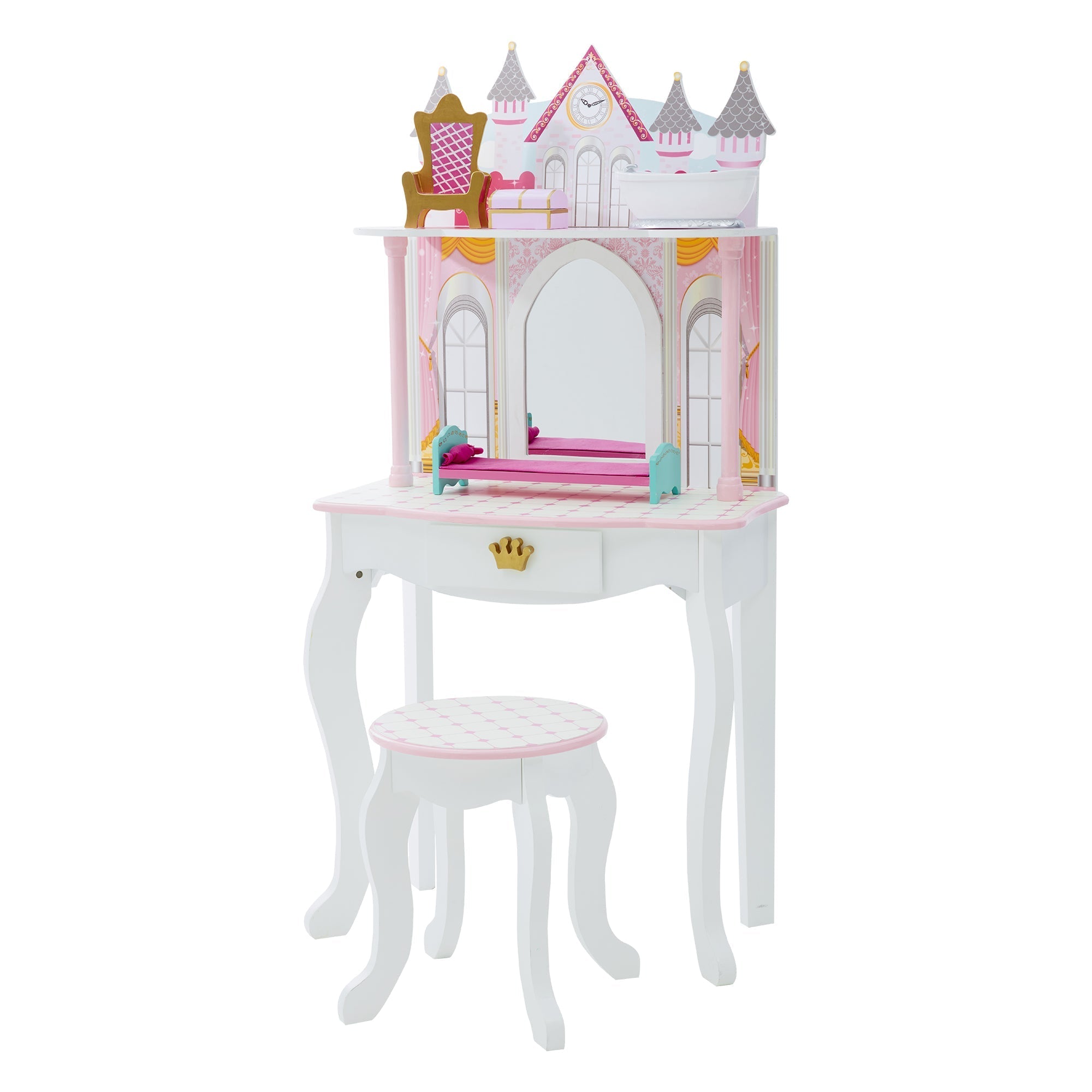  Teamson Kids Fantasy Fields - Dreamland Castle Play Vanity Set - White / Ice Blue - Bonton