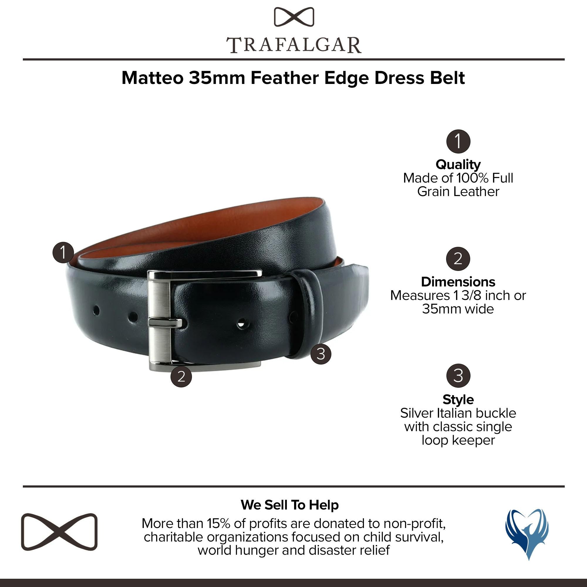  Trafalgar Matteo 35mm Feather Edge Dress Belt - Brown - Bonton