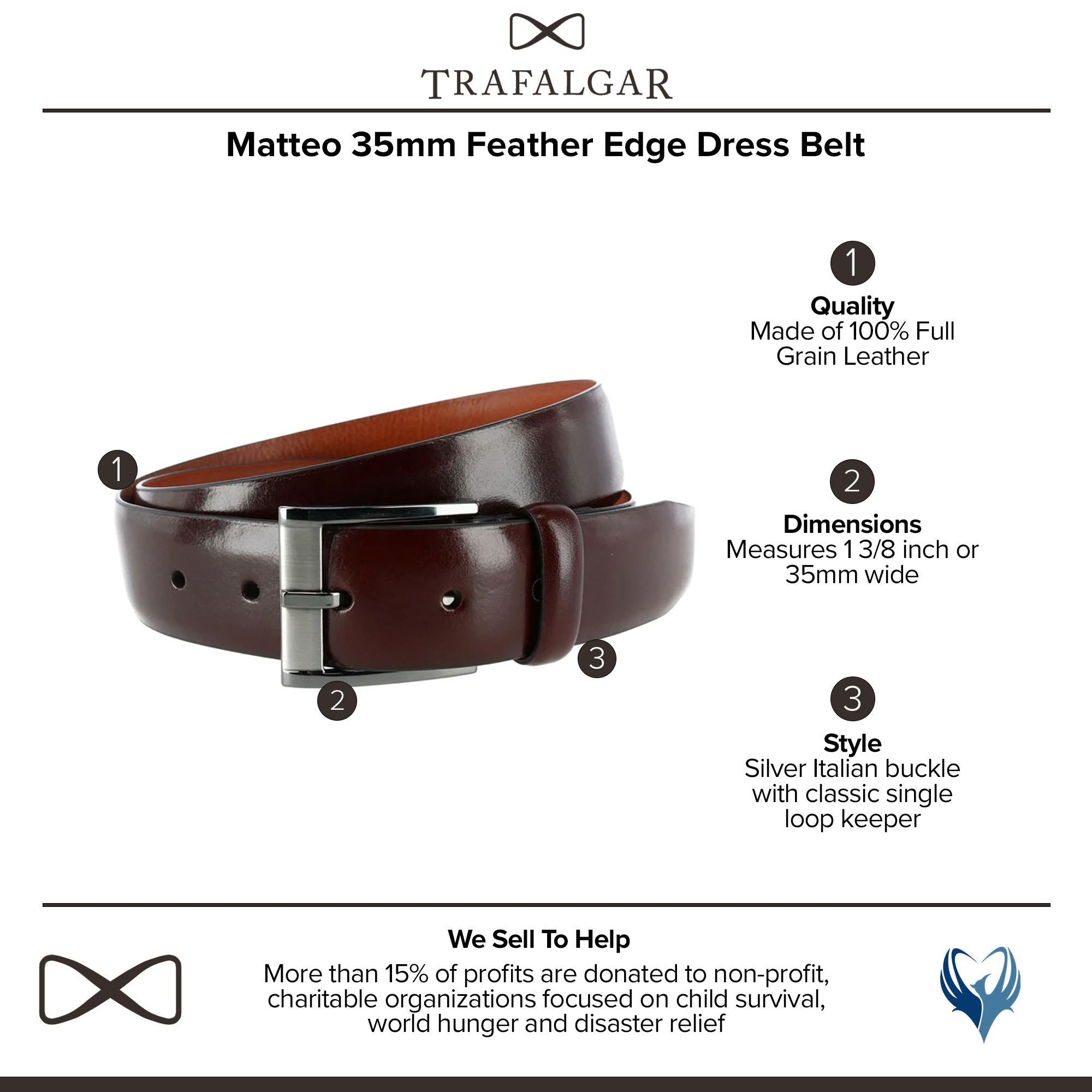  Trafalgar Matteo 35mm Feather Edge Dress Belt - Brown - Bonton