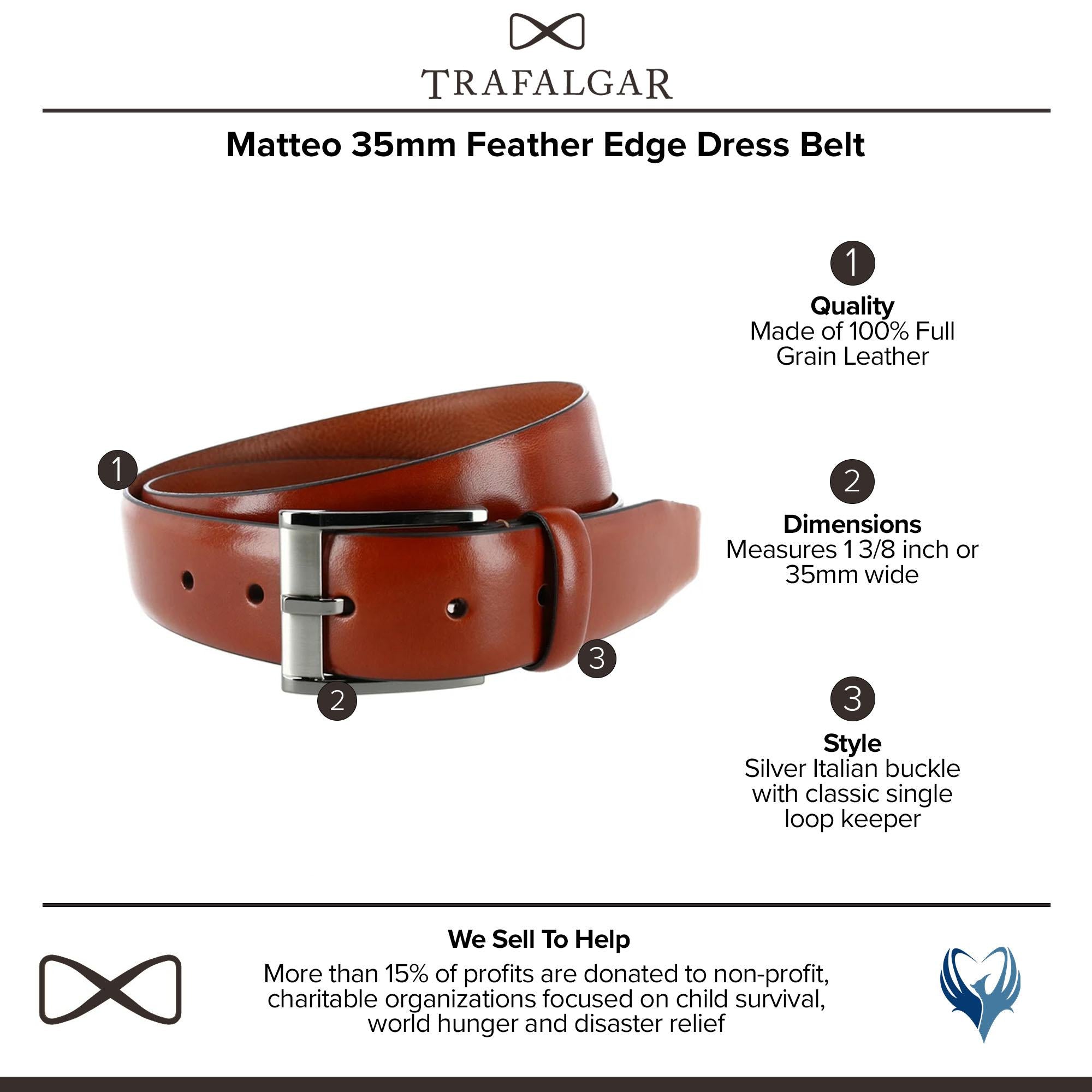  Trafalgar Matteo 35mm Feather Edge Dress Belt - Brown - Bonton