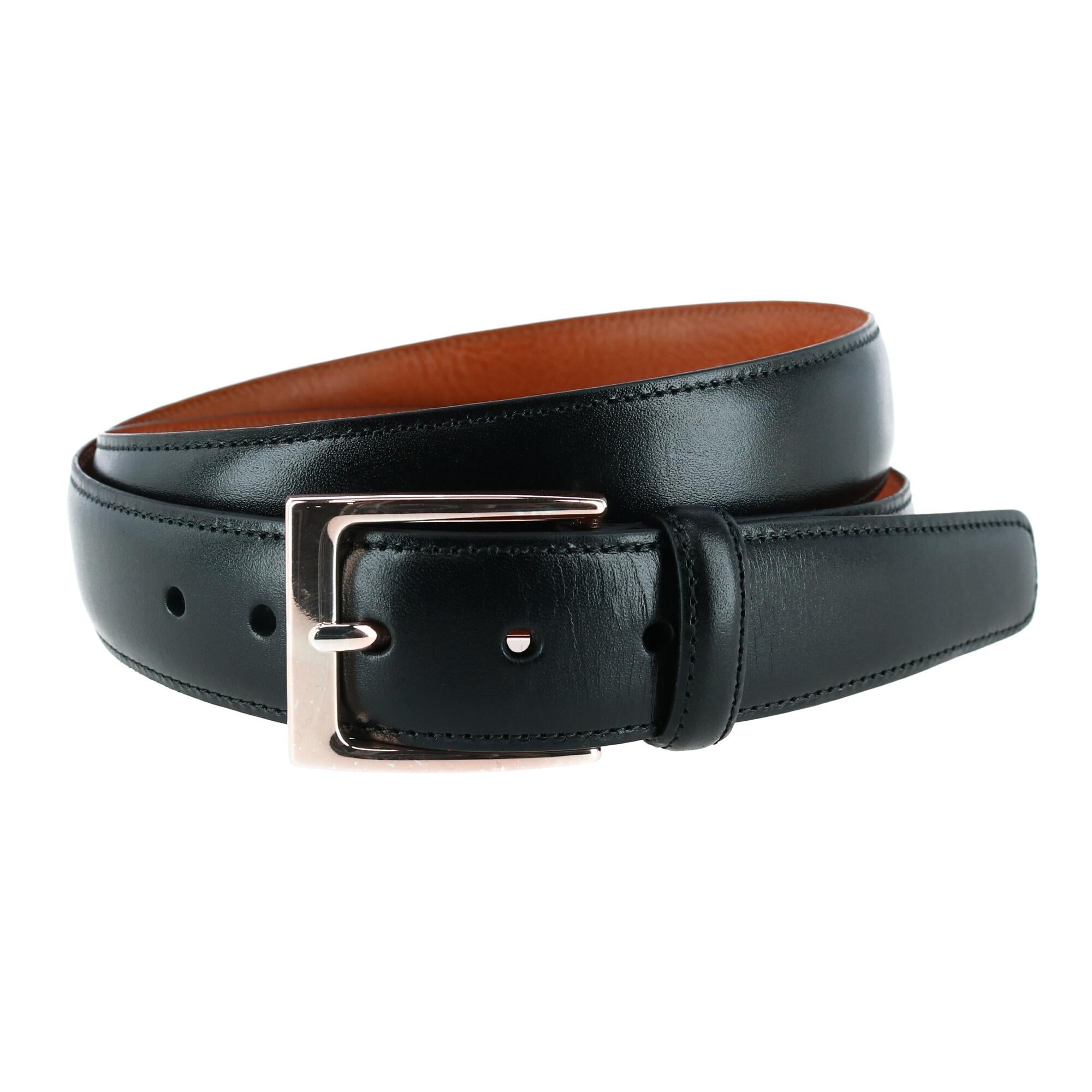  Trafalgar Classic 30mm Cortina Leather Belt - Black with Silver Buckle - Bonton