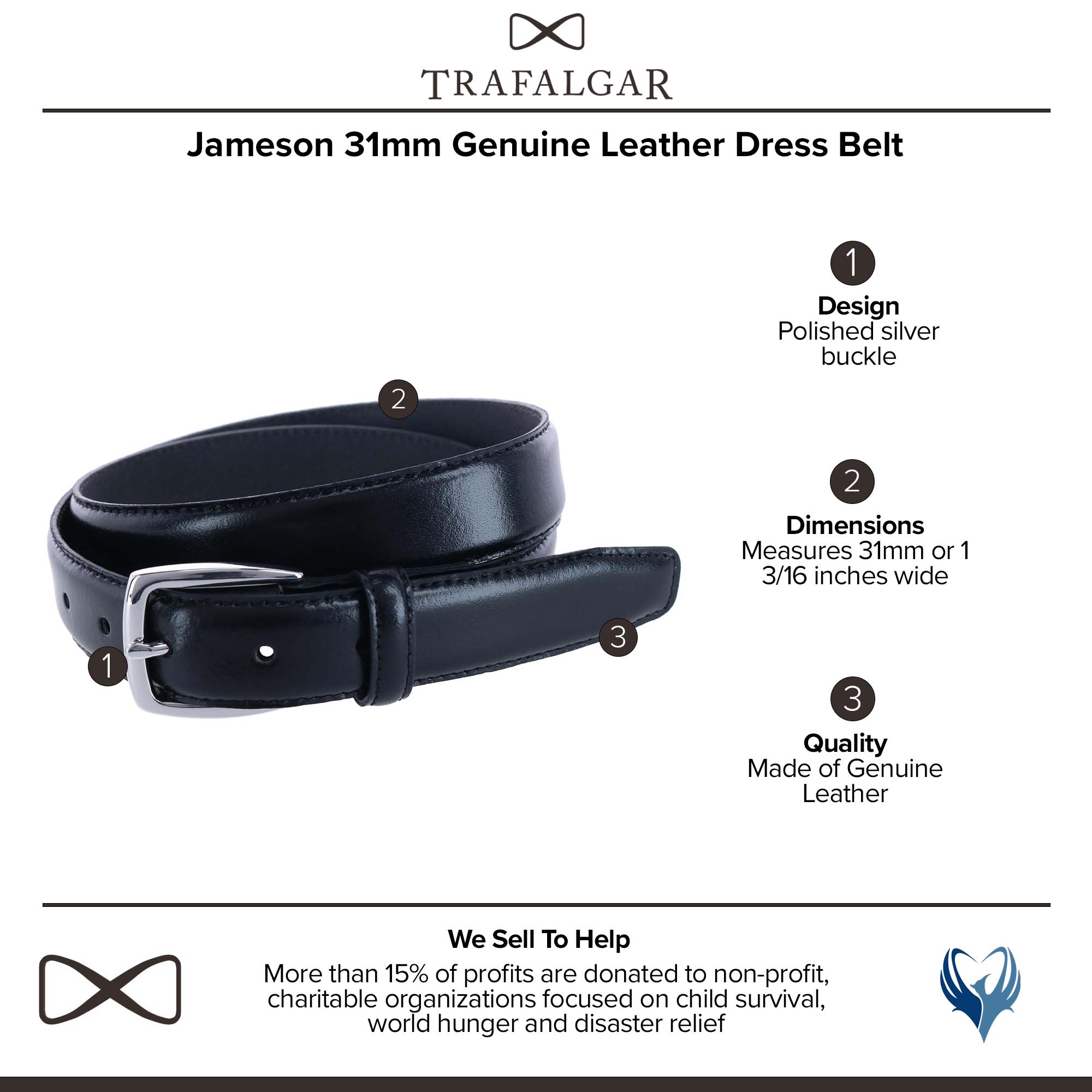  Trafalgar Jameson 31mm Genuine Leather Dress Belt - Tan - Bonton