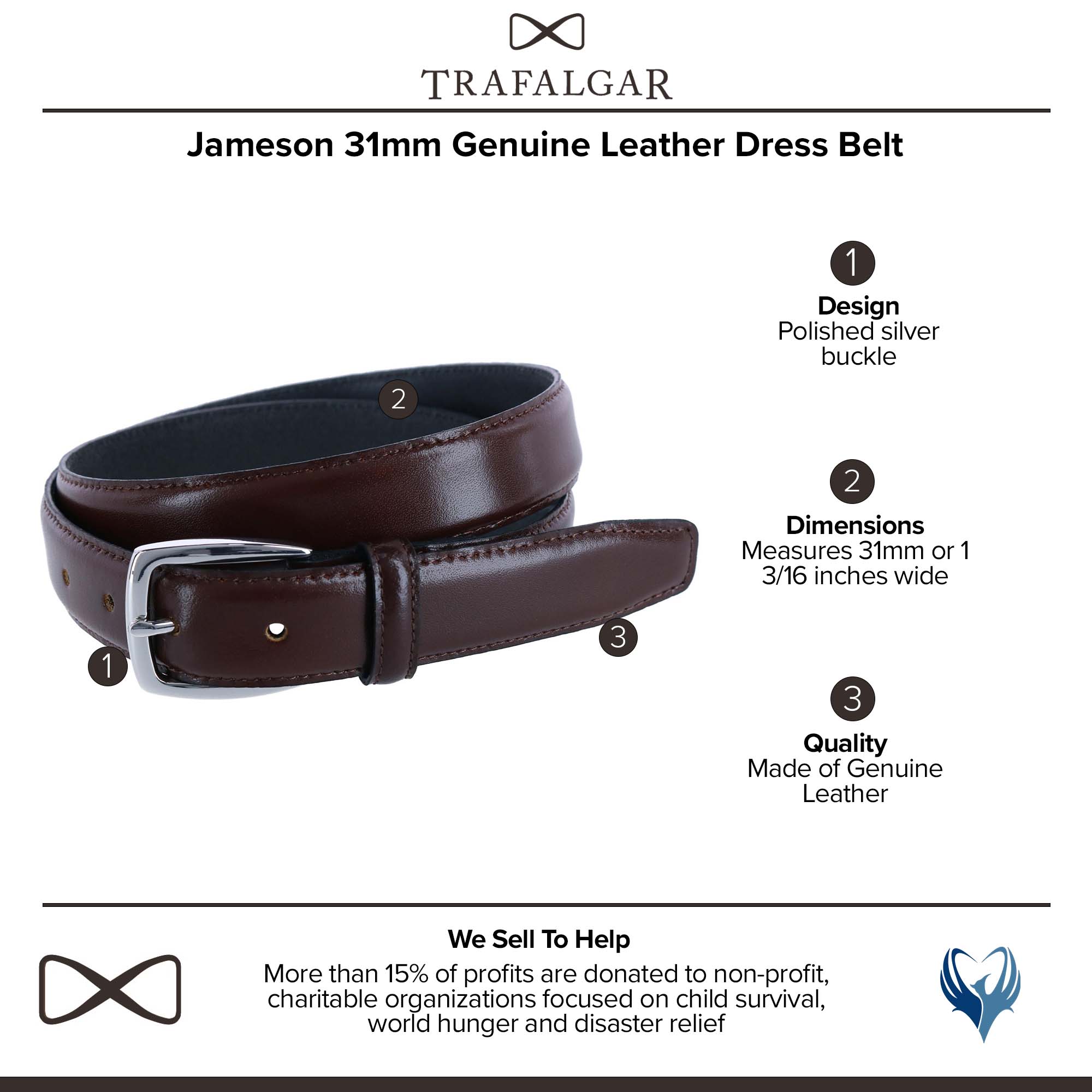  Trafalgar Jameson 31mm Genuine Leather Dress Belt - Tan - Bonton