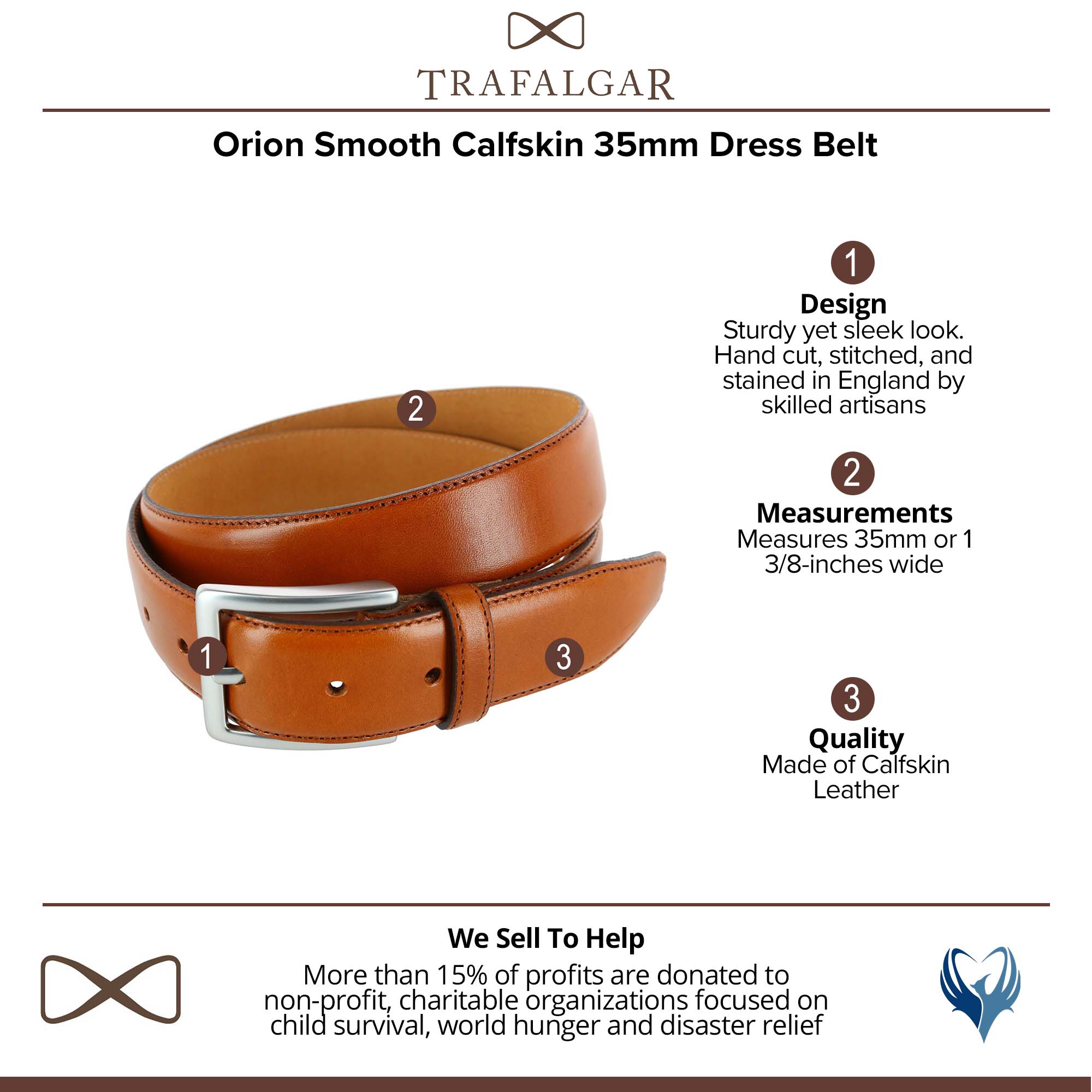  Trafalgar Orion Smooth Calfskin 35mm Dress Belt - Navy - Bonton