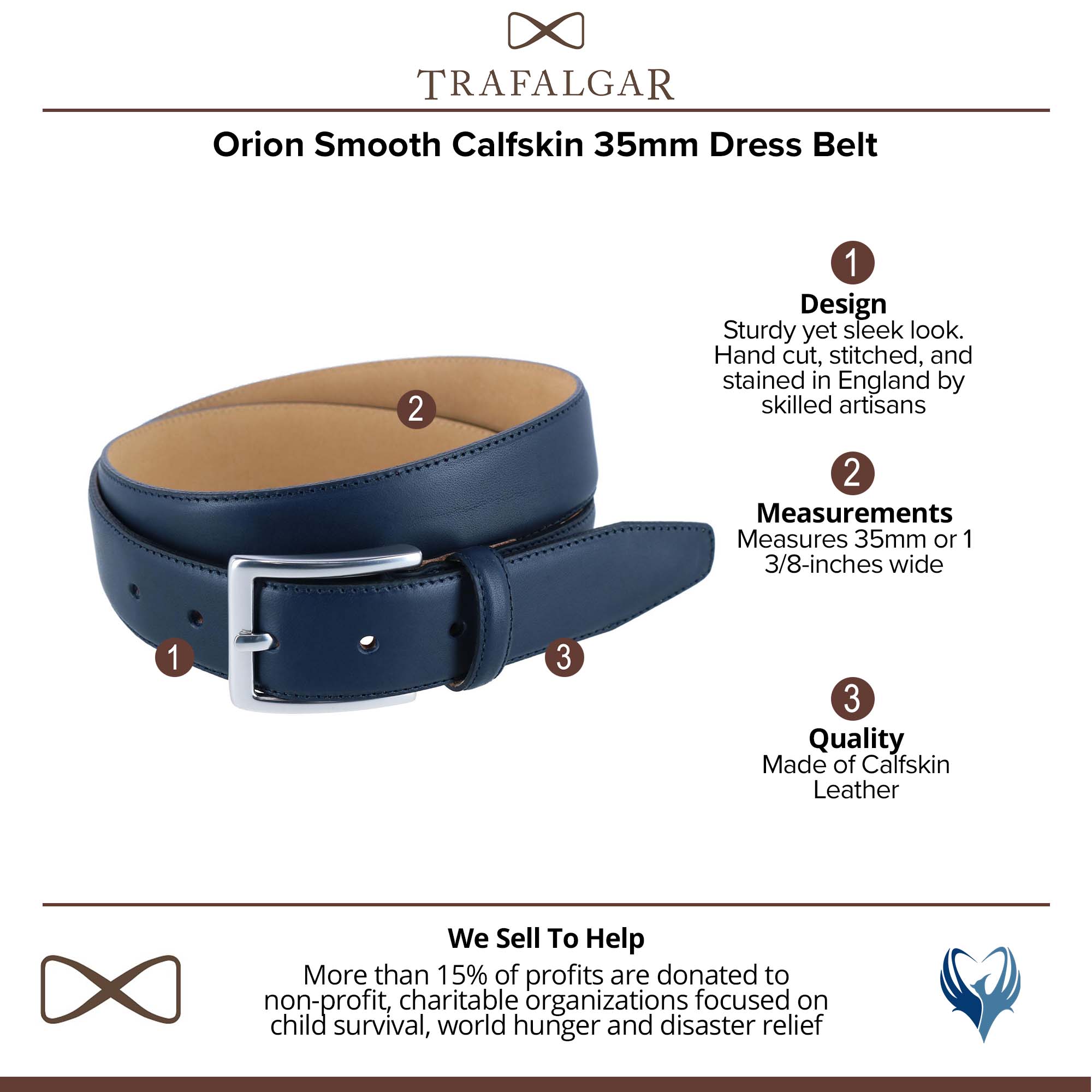  Trafalgar Orion Smooth Calfskin 35mm Dress Belt - Tan - Bonton