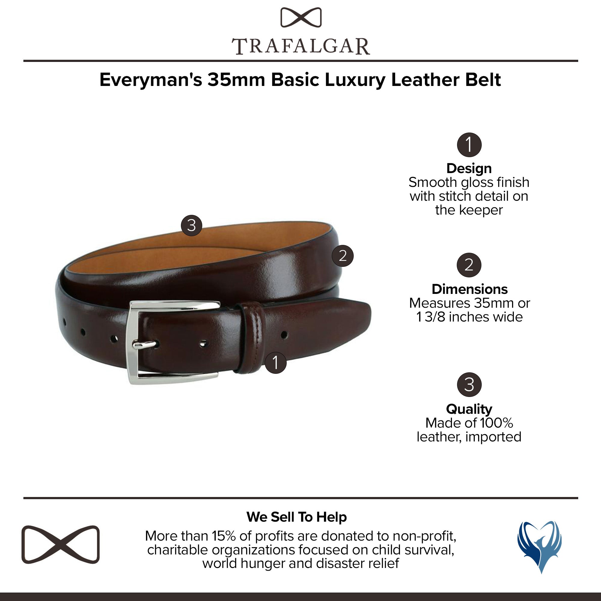  Trafalgar Everyman's 35mm Basic Luxury Leather Belt - Brown - Bonton