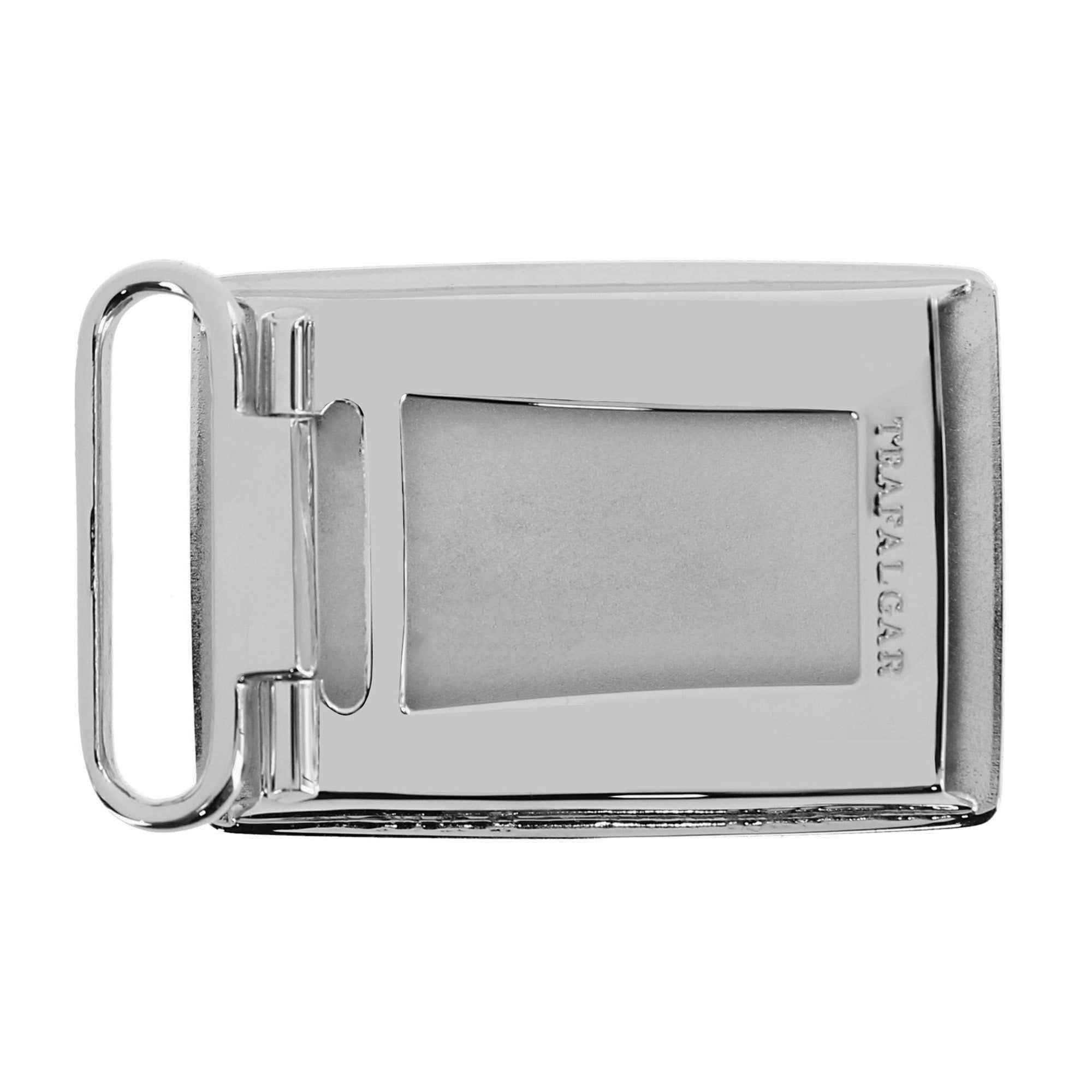  Trafalgar 30mm Engine Turned Rhodium Compression Belt Buckle - Silver - Bonton