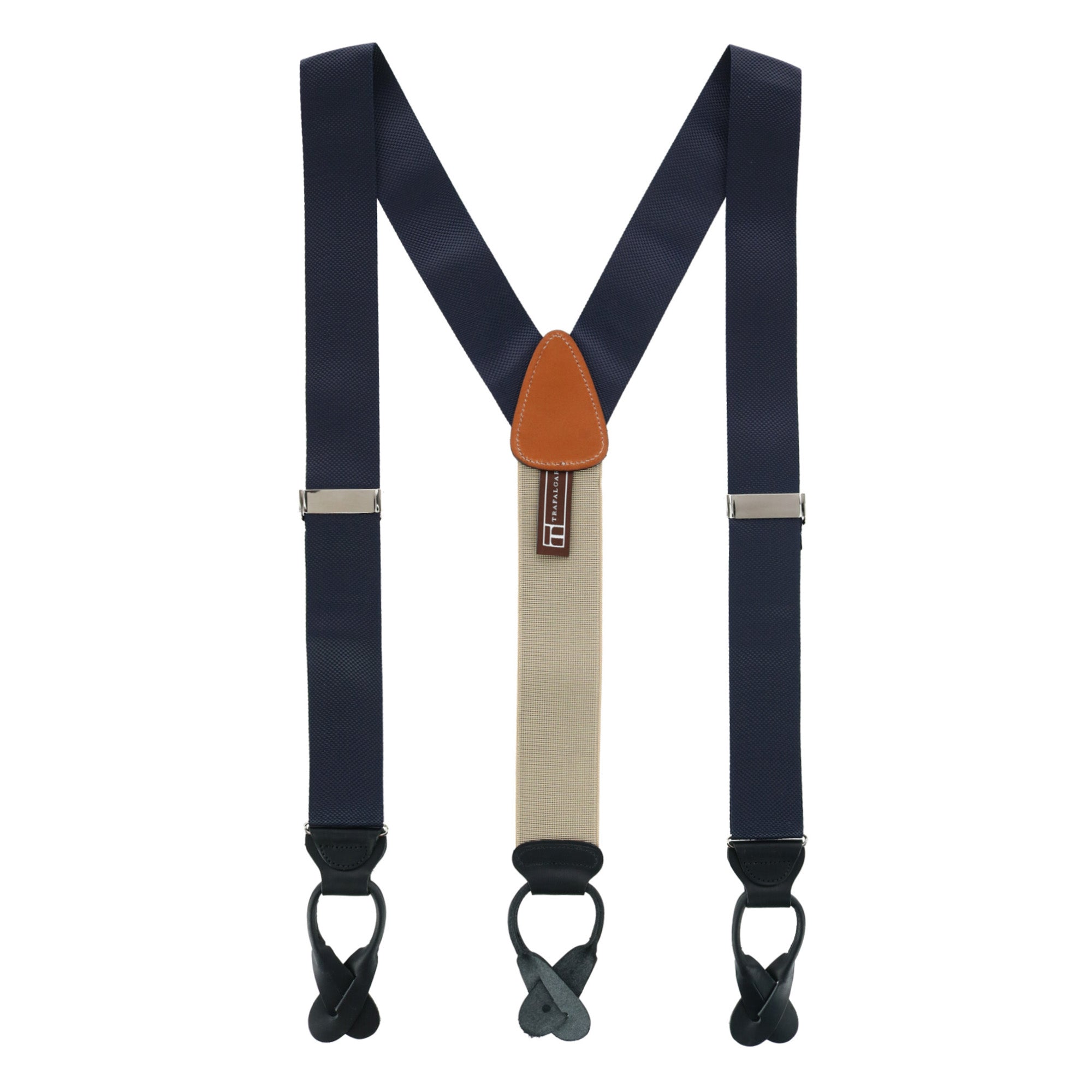  Trafalgar Hudson Nylon Button End Braces - Navy - Bonton