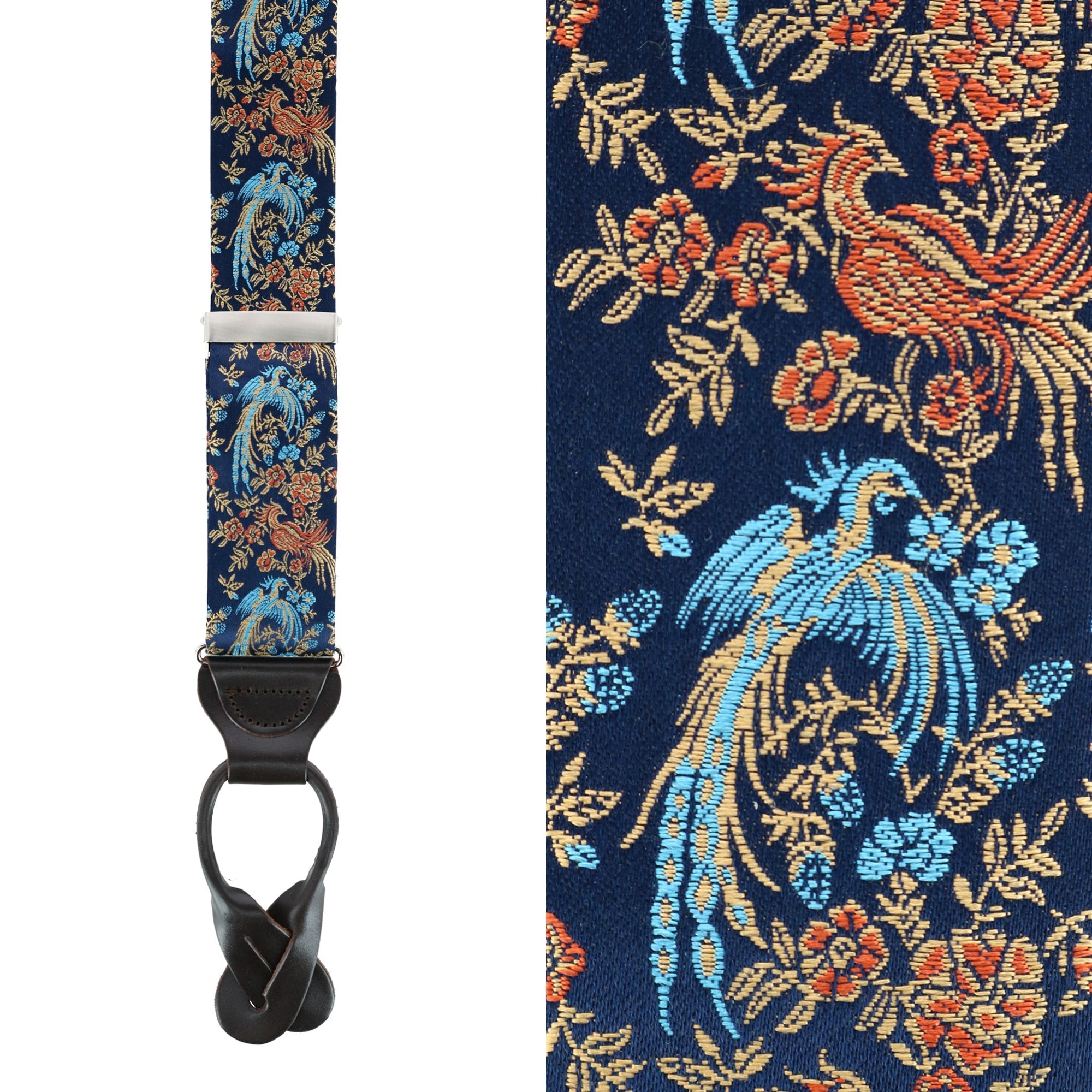  Trafalgar Birds of Prosperity Silk Button End Braces - Black - Bonton