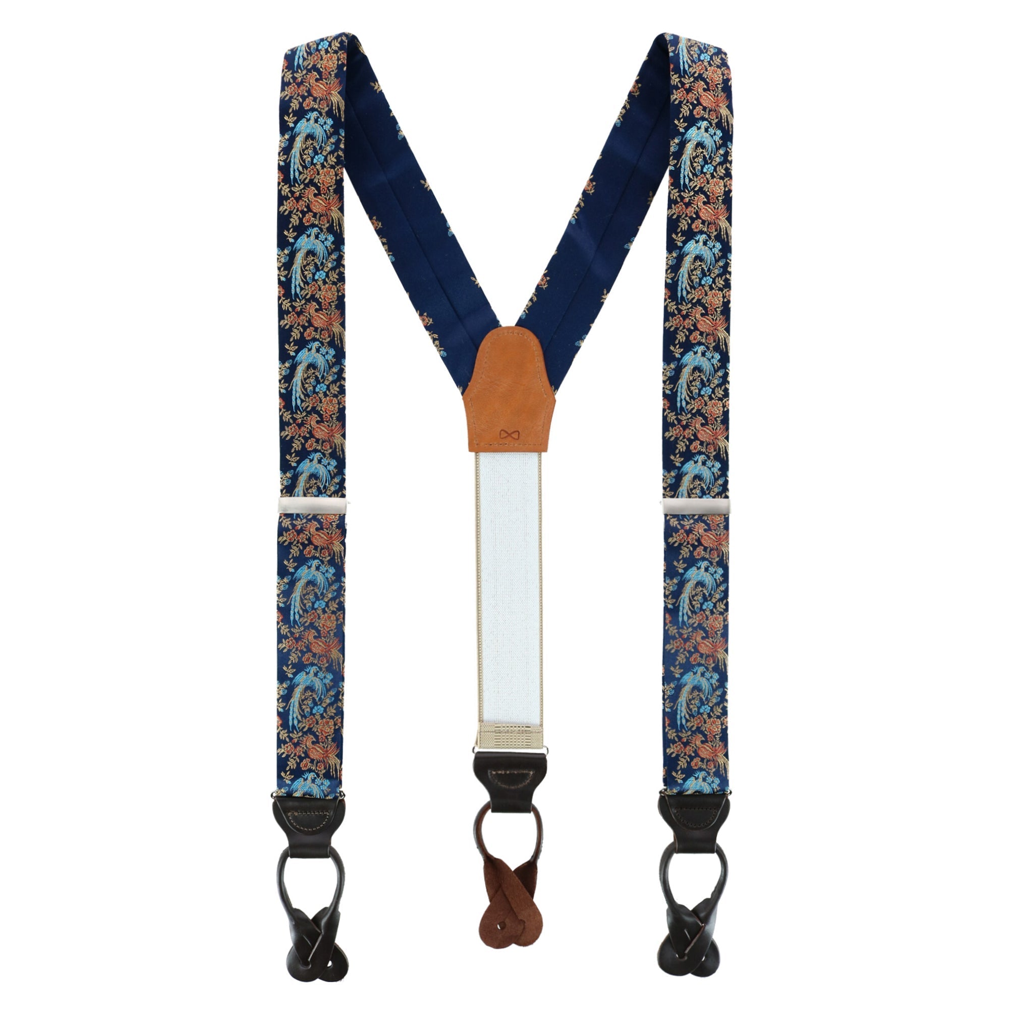  Trafalgar Birds of Prosperity Silk Button End Braces - Navy - Bonton