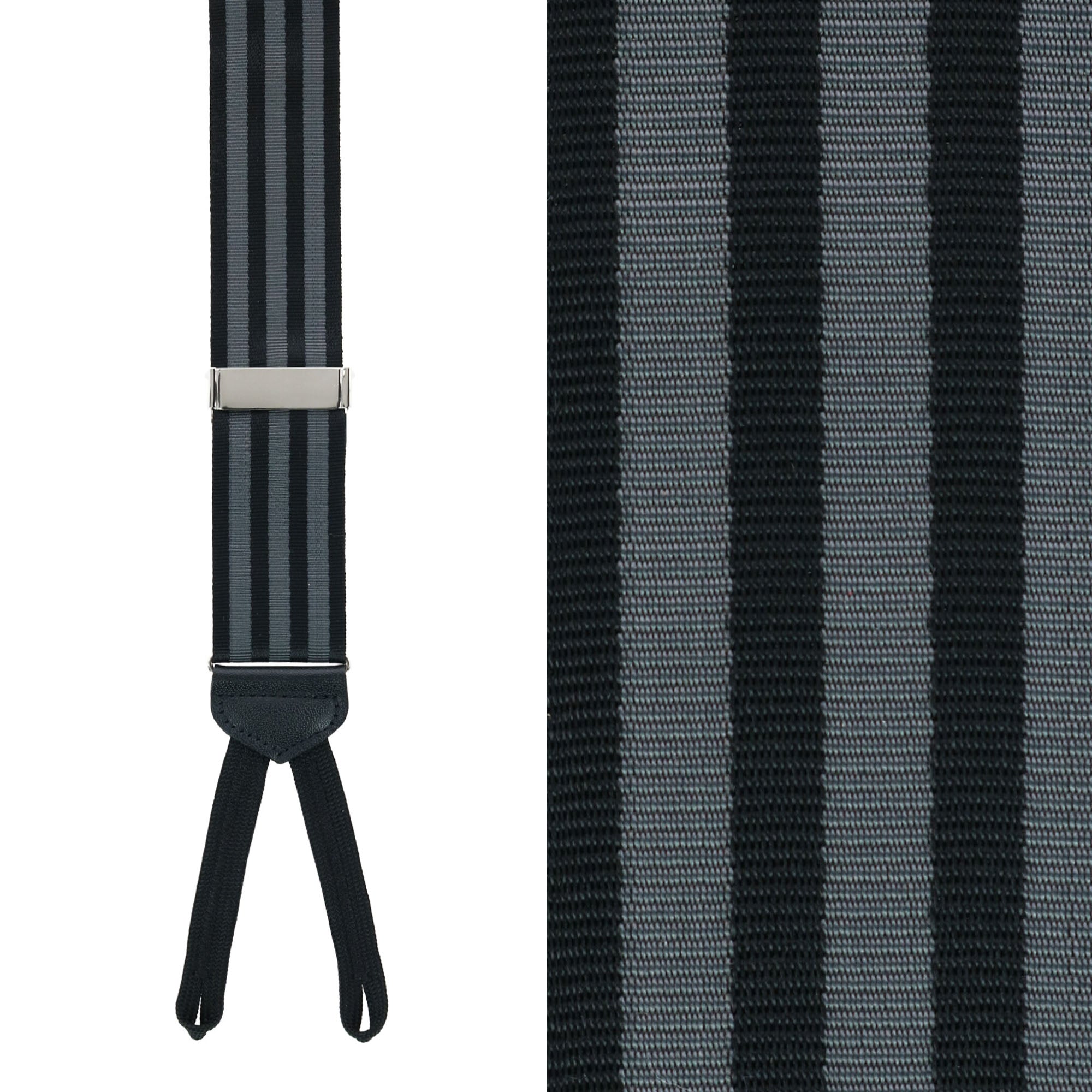  Trafalgar Astaire 38mm Grosgrain Stripe Ribbon Formal End Braces - Black with Grey Stripe - Bonton