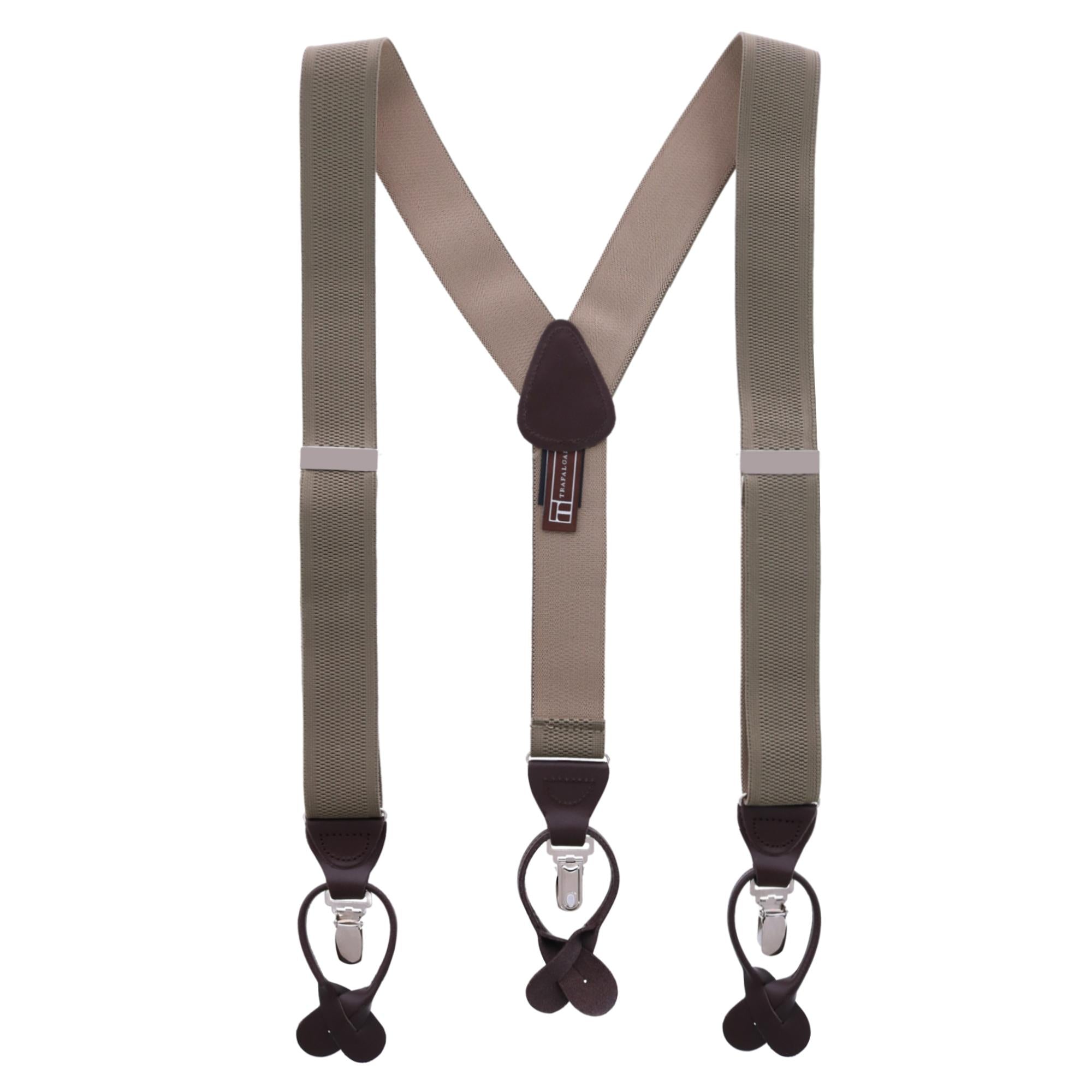  Trafalgar Classic Solid Color 38mm Convertible Braces - Khaki - Bonton